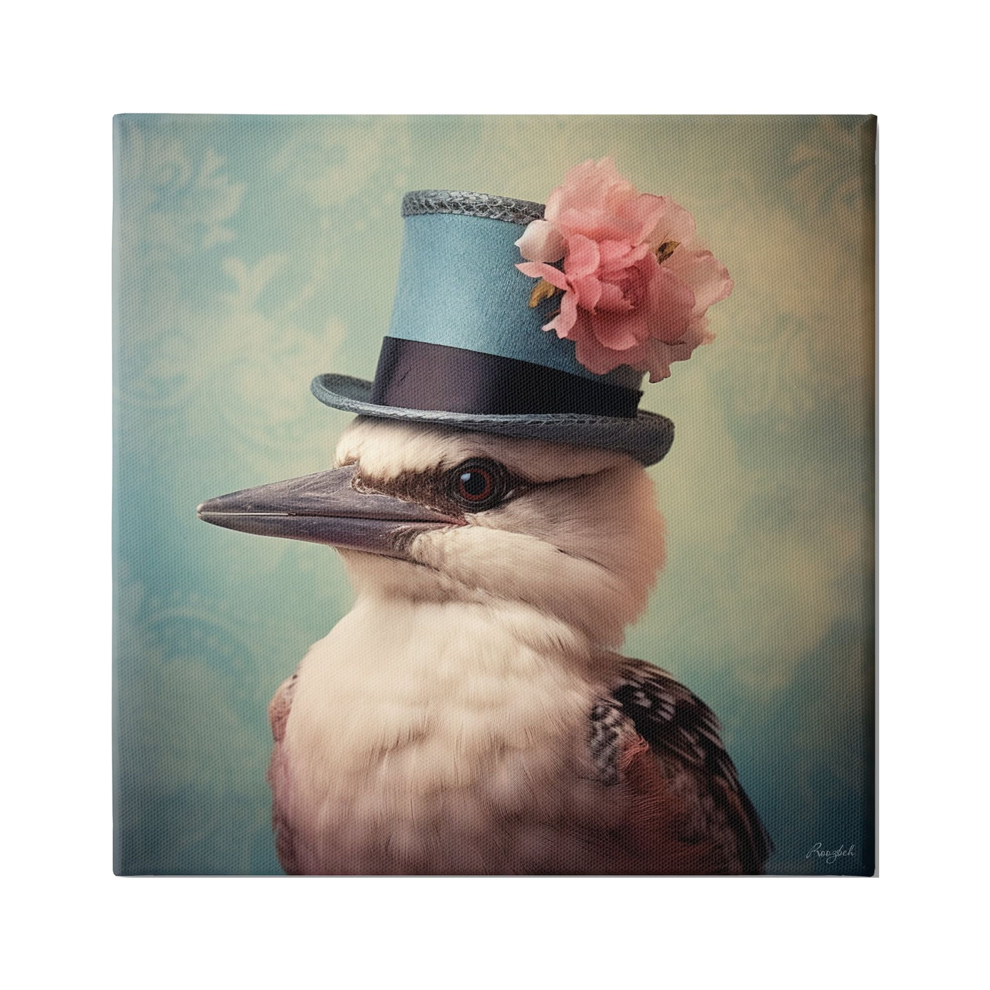 Stupell Industries Bird with Peony Hat Animals & Insects Painting Gallery Wrapped Canvas Art Print Wall Art, 30 x 30
