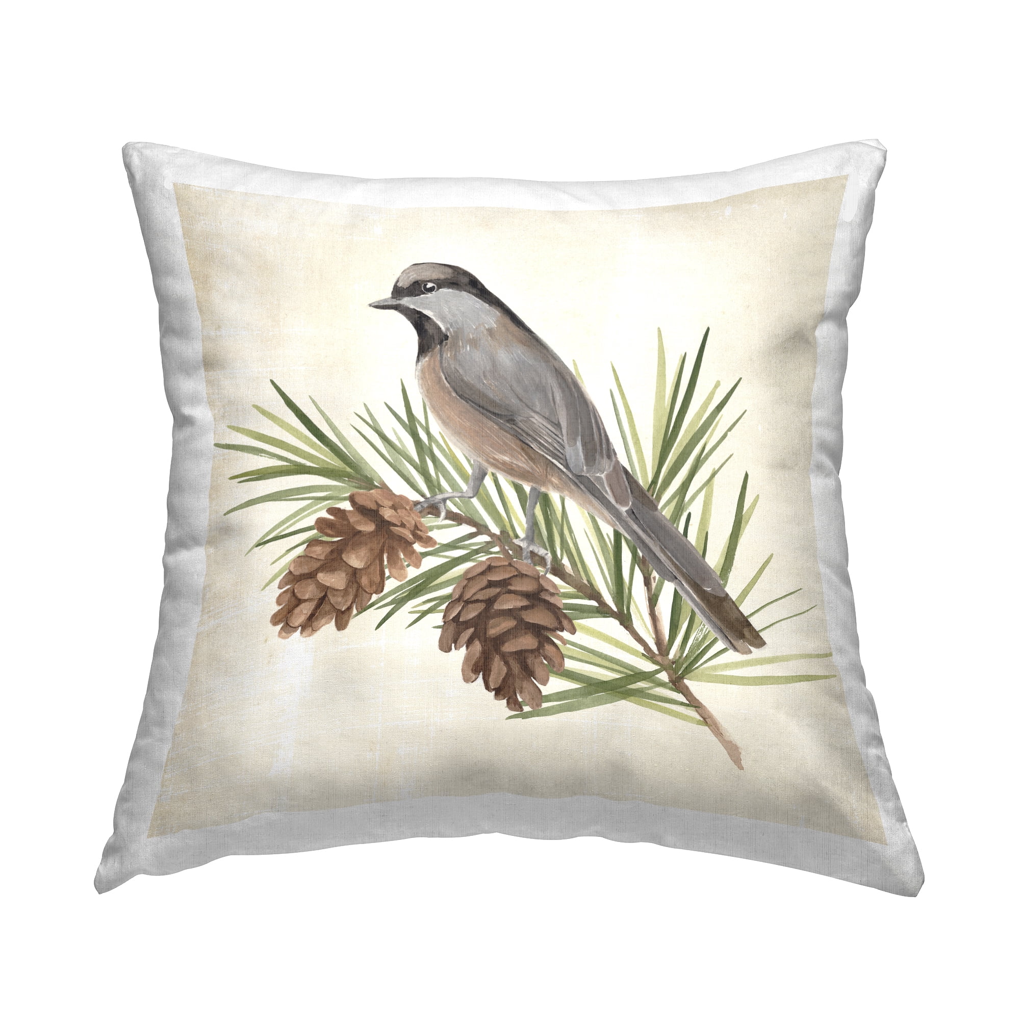 Stupell Industries Bird with Pinecones Decorative Printed Throw Pillow, 18 x 18