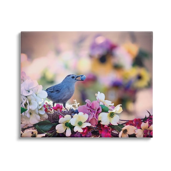 Stupell Industries Bird with Spring Flowers Animals & Insects Photography Gallery Wrapped Canvas Print Wall Art, 30 x 24