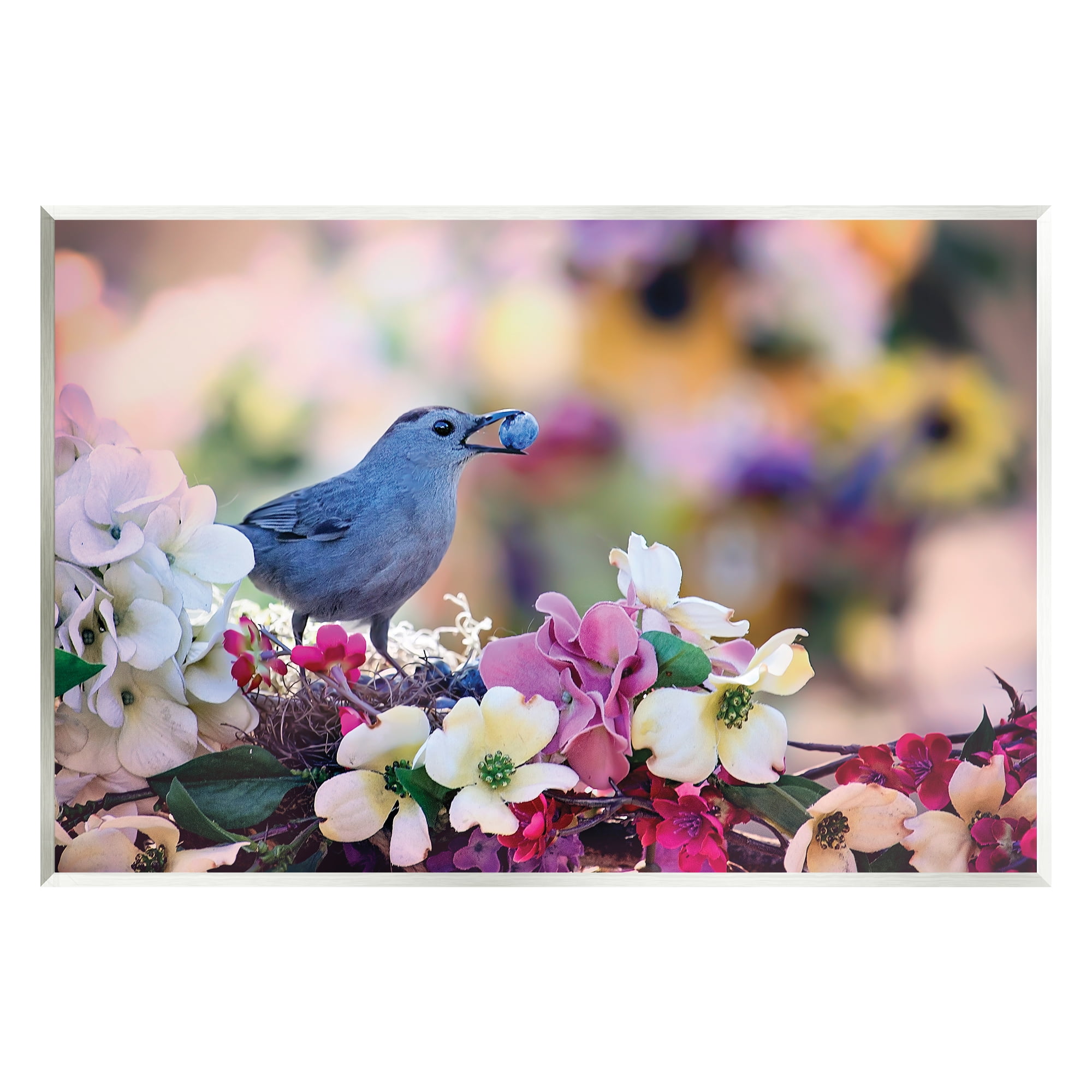 Stupell Industries Bird with Spring Flowers Animals & Insects Photography Unframed Art Print Wall Art, 15 x 10