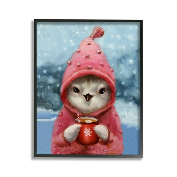 Stupell Industries Bird with Winter Cocoa Holiday Painting Black Framed Art Print Wall Art, 11 x 14