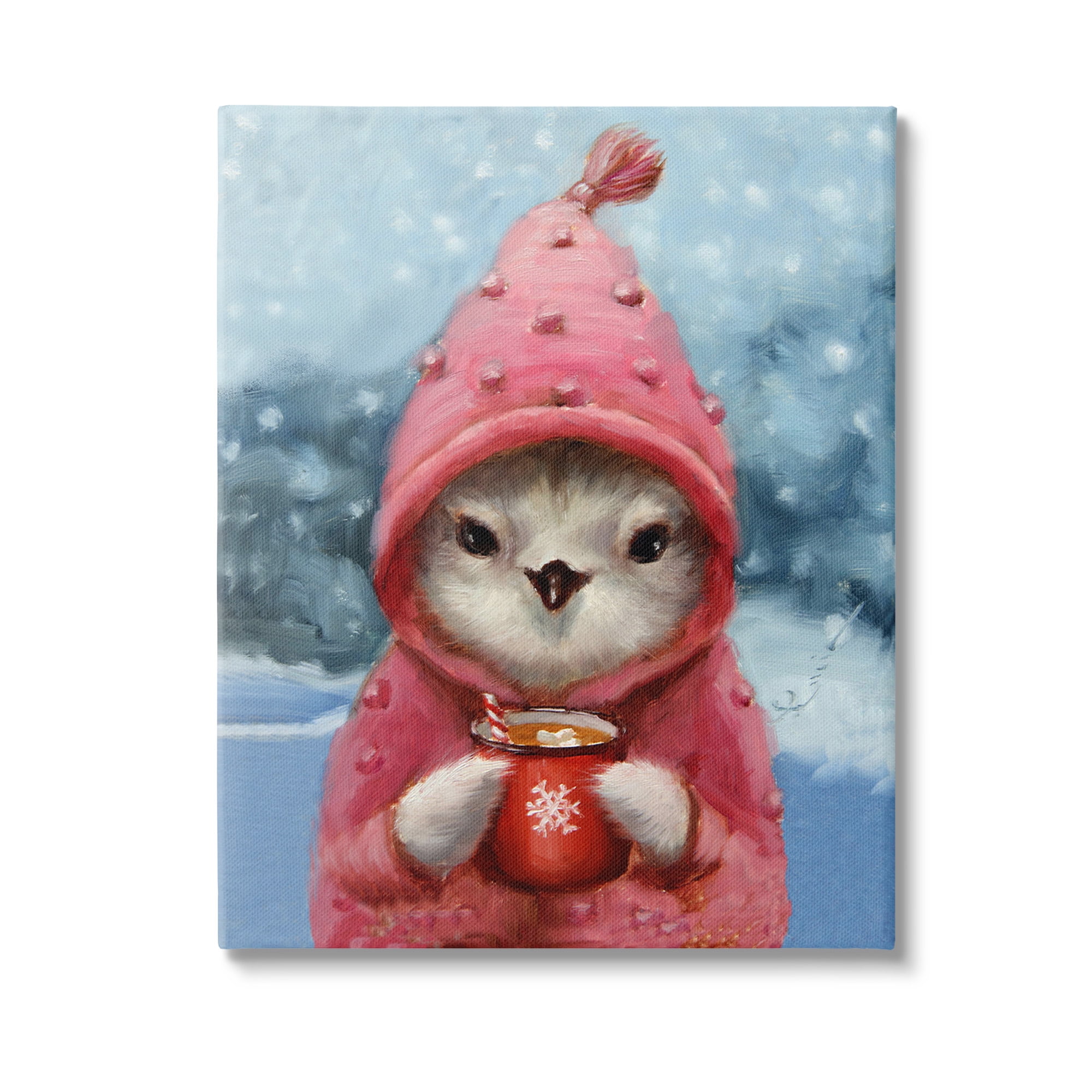 Stupell Industries Bird with Winter Cocoa Holiday Painting Gallery Wrapped Canvas Art Print Wall Art, 30 x 40