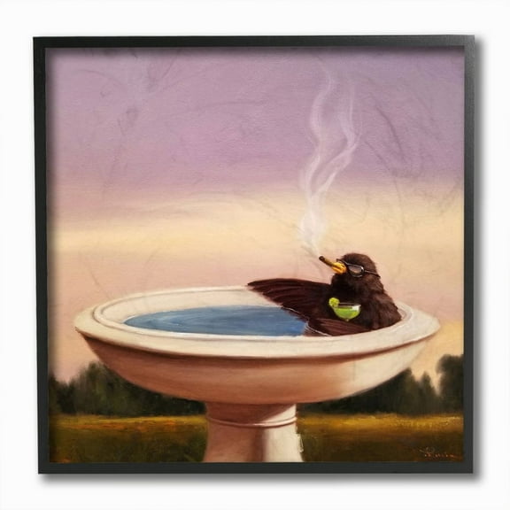 Stupell Industries Birdbath Best Life Animal Alcohol Humor Bird Margarita Framed Wall Art Design by Lucia Heffernan, 12" x 12", Black Framed