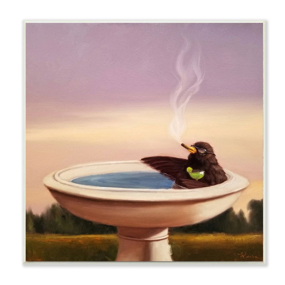 Stupell Industries Birdbath Best Life Animal Alcohol Humor Bird Margarita Paintings Unframed Art Print Wall Art, 12x12, by Lucia Heffernan