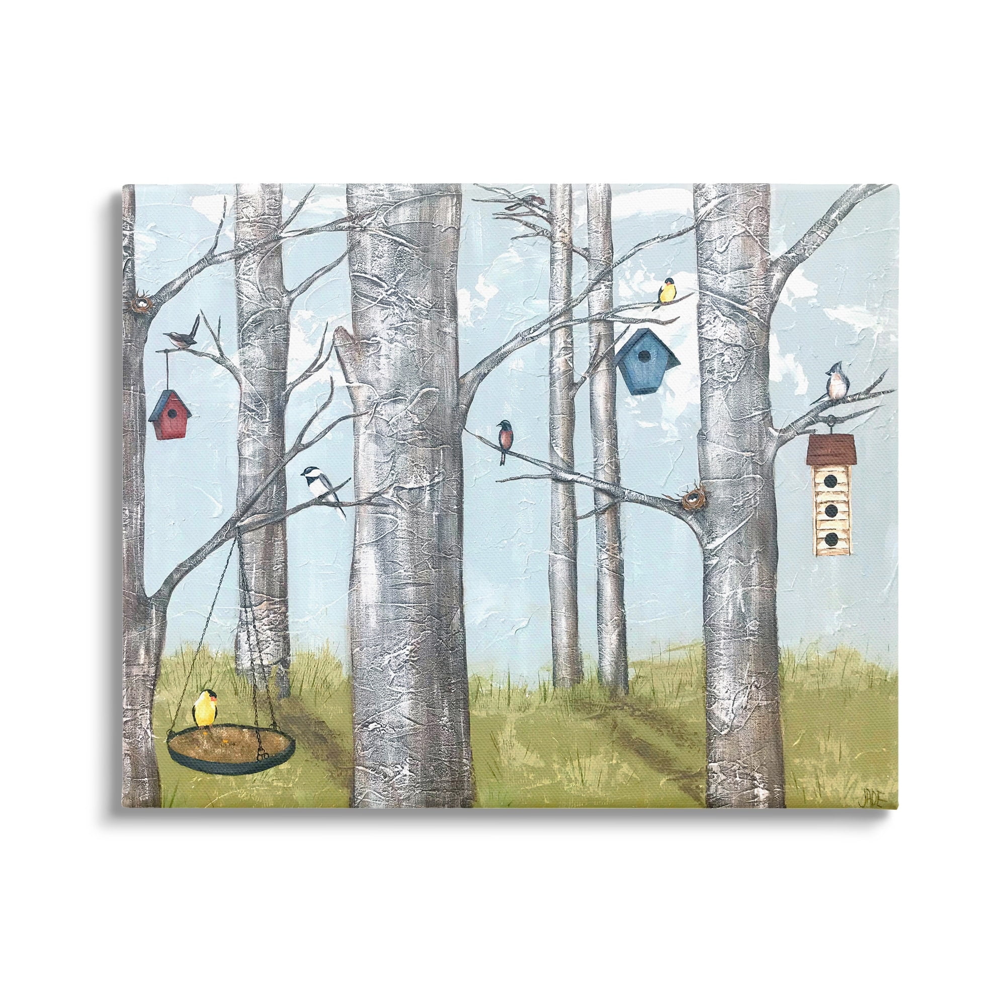 Stupell Industries Birdhouses Woodland Birch Trees Animals & Insects Painting Gallery Wrapped Canvas Print Wall Art