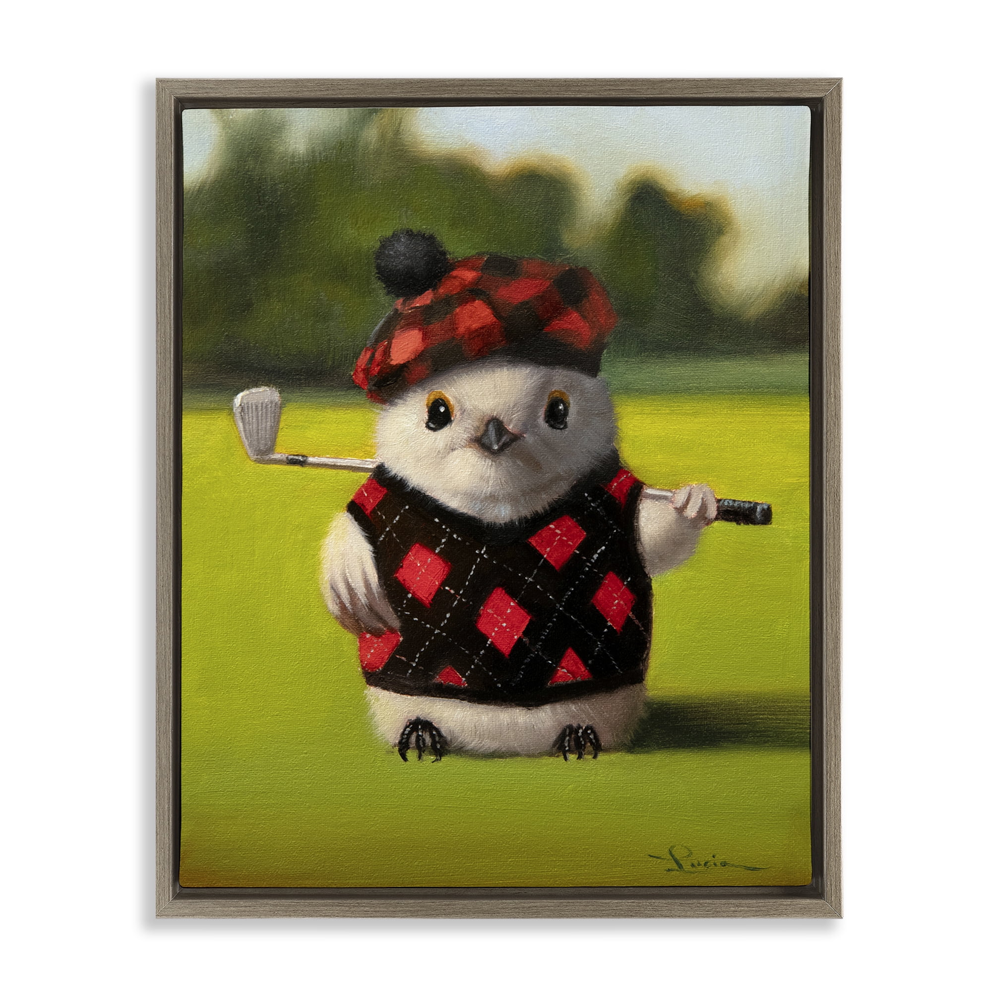 Stupell Industries Birdie Golf Swing Brown Framed Floater Canvas Wall Art, design by Lucia Heffernan
