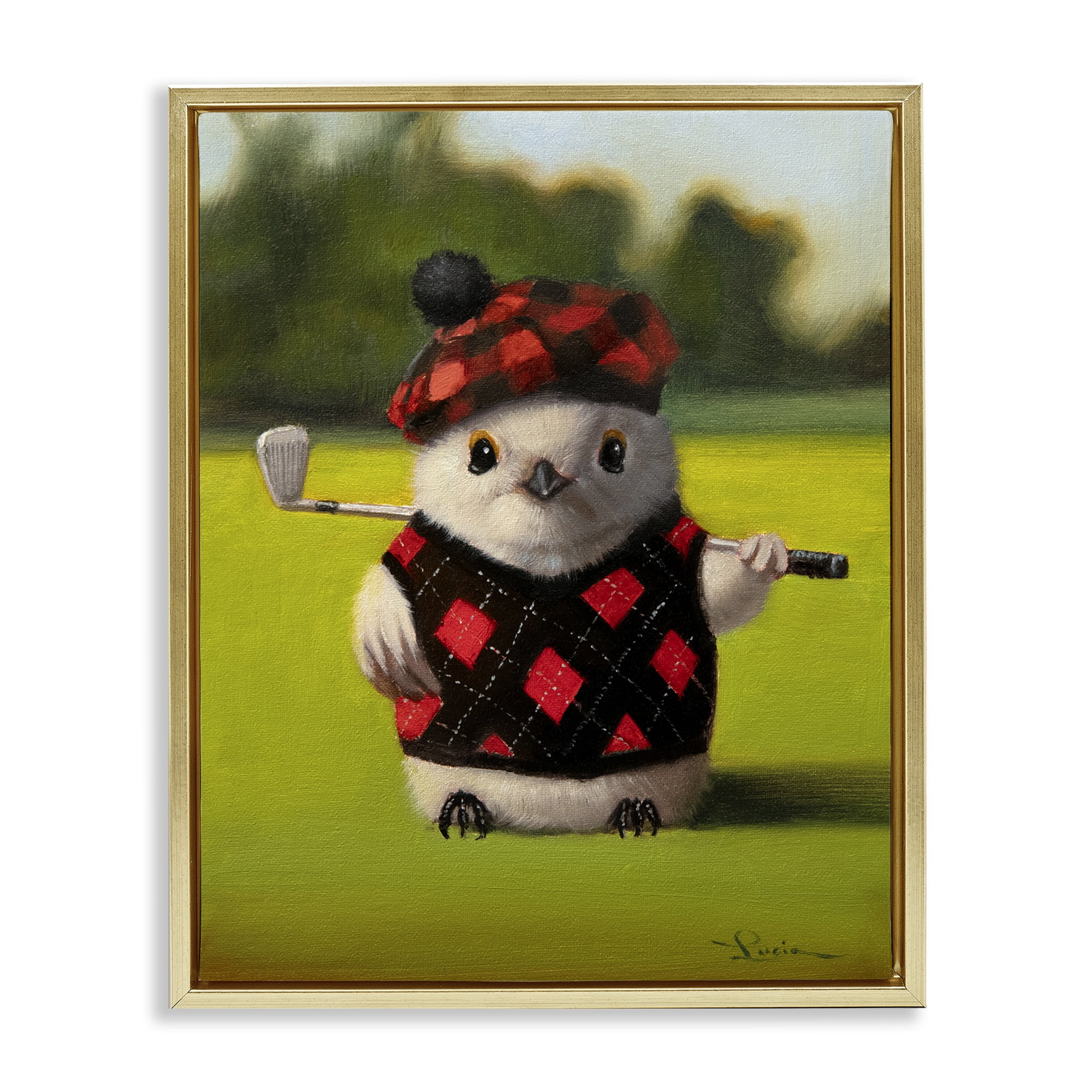 Stupell Industries Birdie Golf Swing Gold Framed Floater Canvas Wall Art, design by Lucia Heffernan