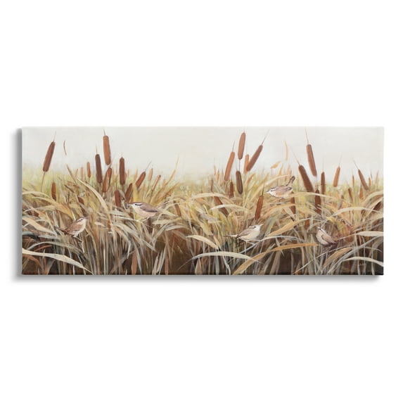 Stupell Industries Birds Among Country Reeds Botanical & Floral Painting Gallery Wrapped Canvas Art Print Wall Art, 24 x 10