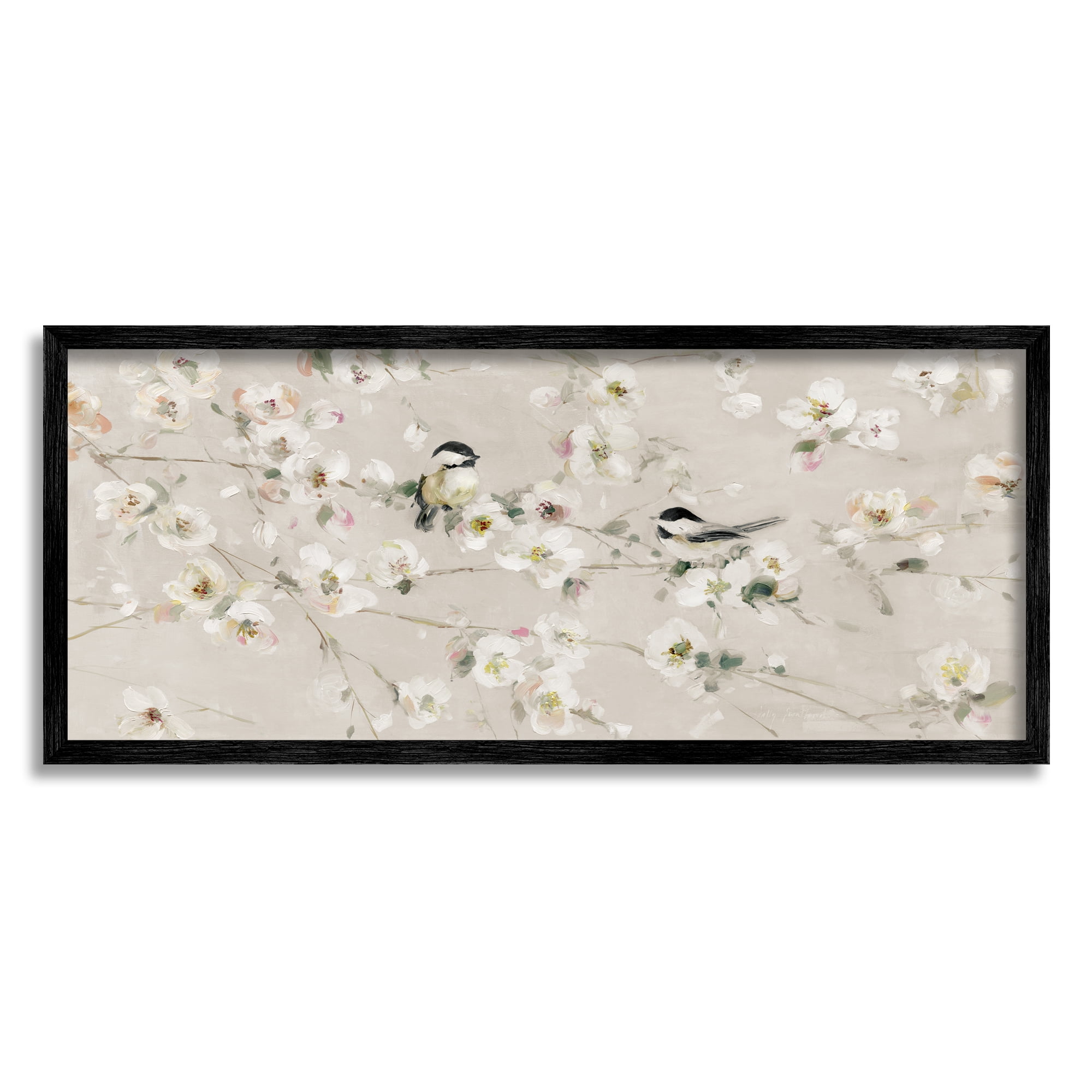 Stupell Industries Birds & Apple Blossom Animals & Insects Painting Black Framed Art Print Wall Art, 30 x 13