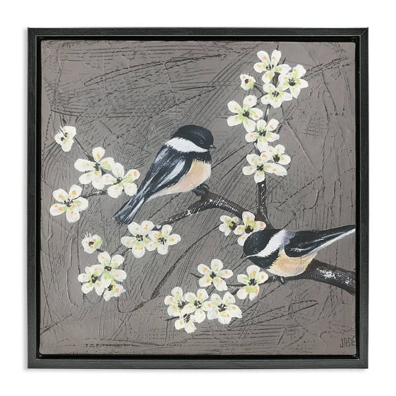 Stupell Industries Birds & Apple Blossoms Animals & Insects Painting Black Floater Framed Canvas Art Print Wall Art, 18 x 18