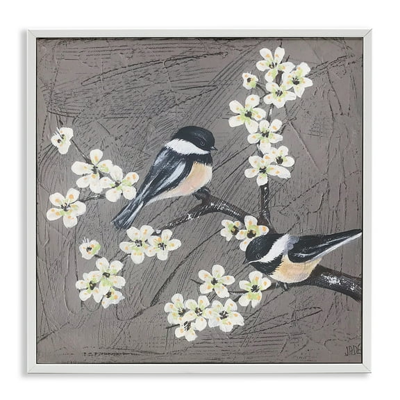 Stupell Industries Birds & Apple Blossoms Animals & Insects Painting White Framed Art Print Wall Art, 12 x 12