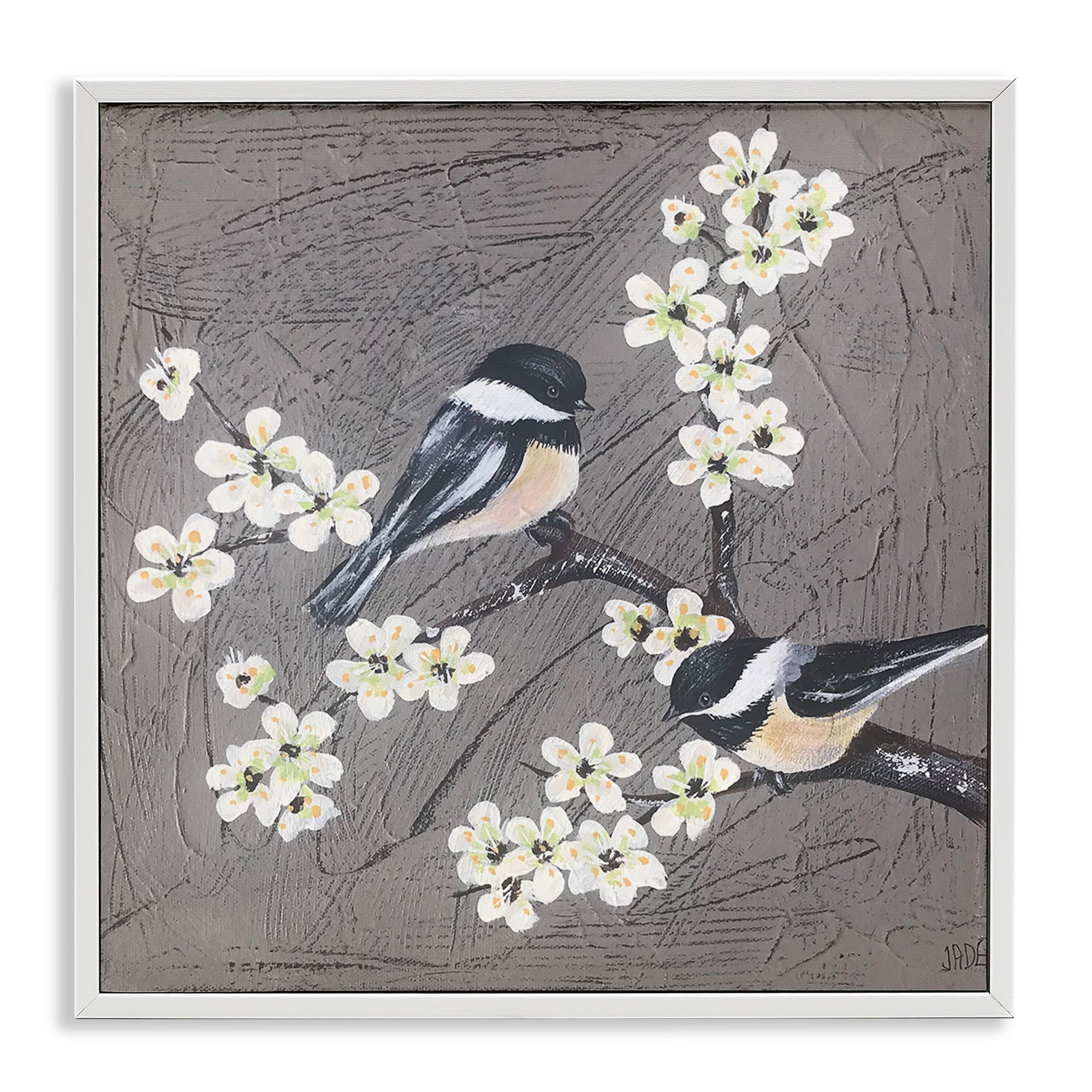 Stupell Industries Birds & Apple Blossoms Animals & Insects Painting White Framed Art Print Wall Art, 17 x 17