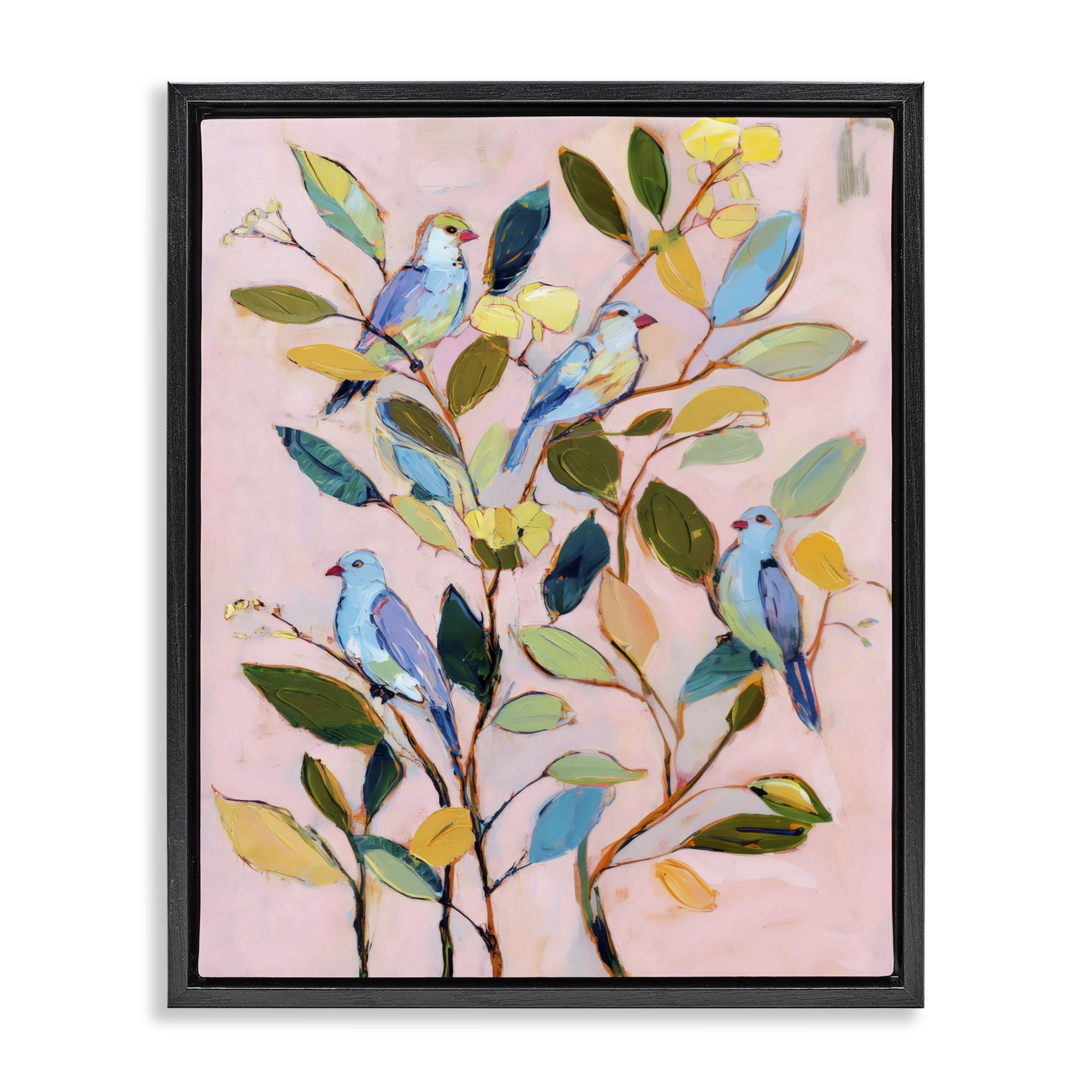 Stupell Industries Birds Between Leaves Impression Black Framed Floater Canvas Wall Art, design by Sisi and Seb