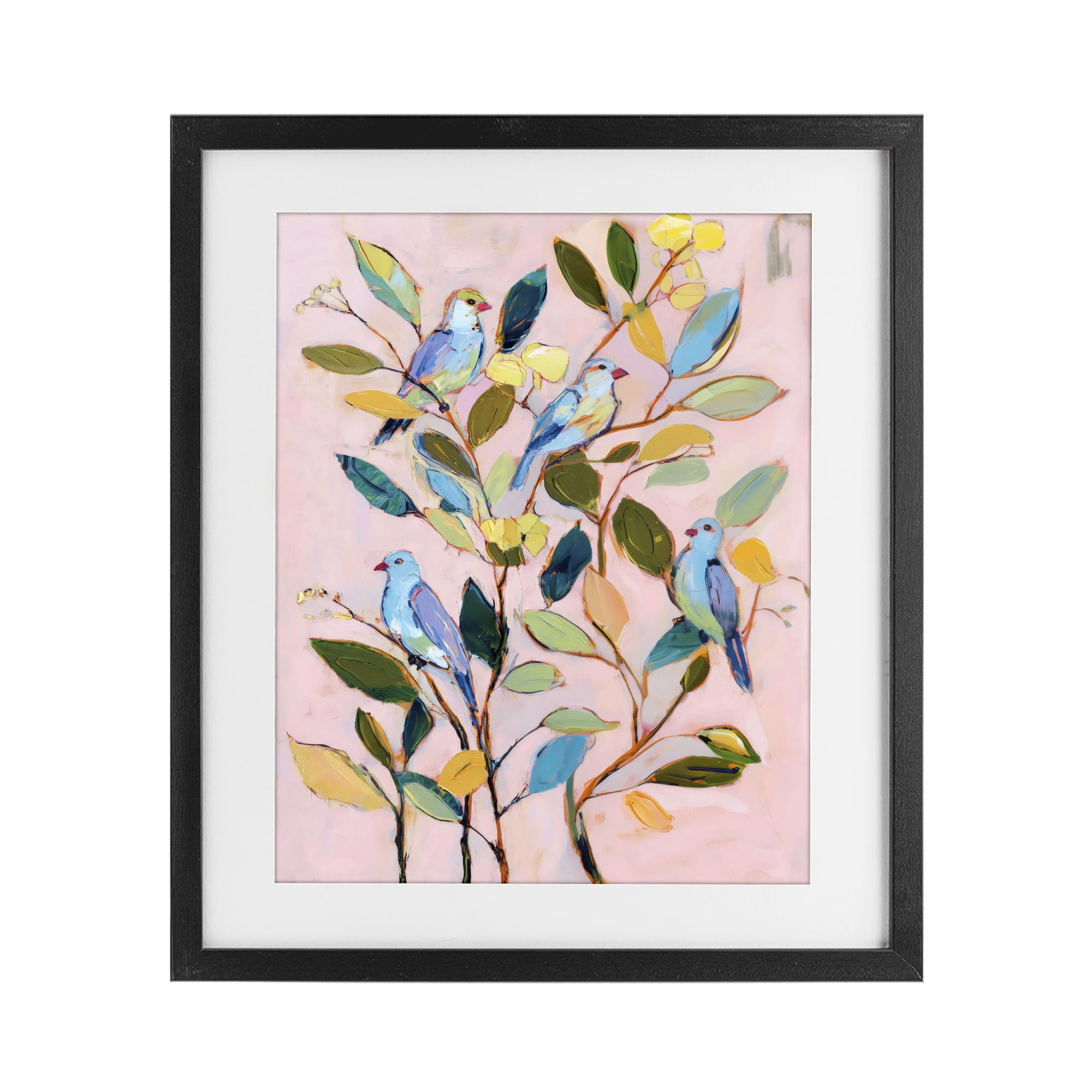 Stupell Industries Birds Between Leaves Impression Black Framed Print Under Glass, design by Sisi and Seb