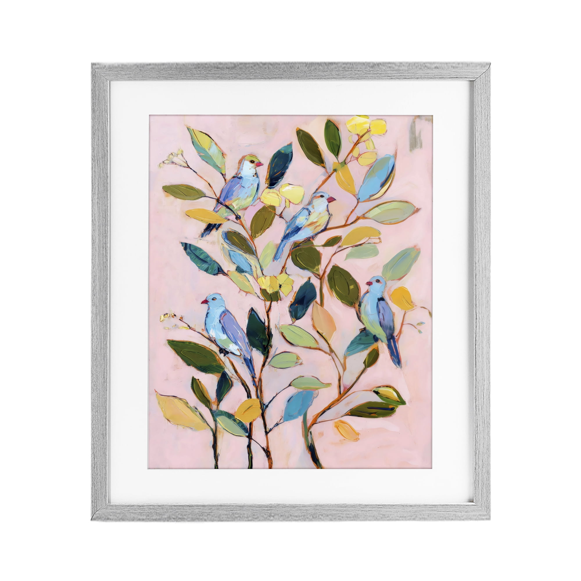 Stupell Industries Birds Between Leaves Impression Gray Framed Print Under Glass, design by Sisi and Seb