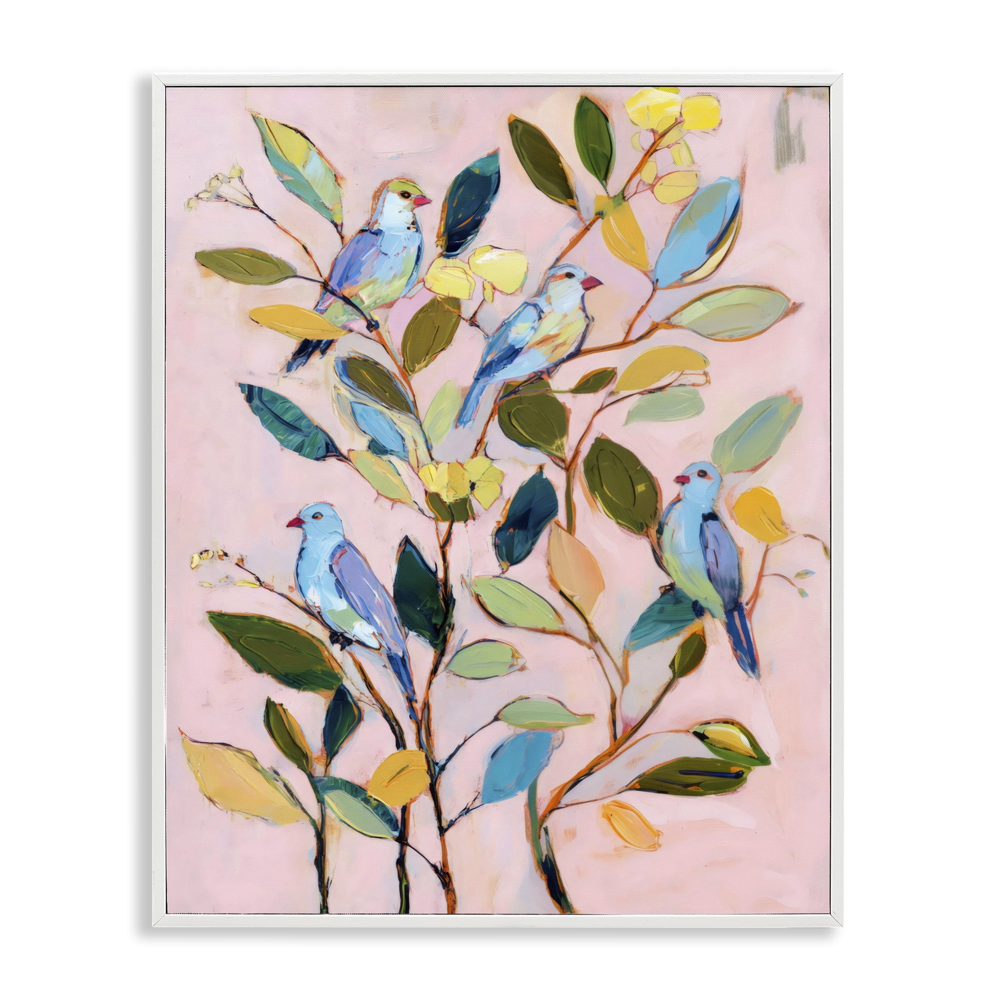Stupell Industries Birds Between Leaves Impression White Framed Giclee Art, design by Sisi and Seb