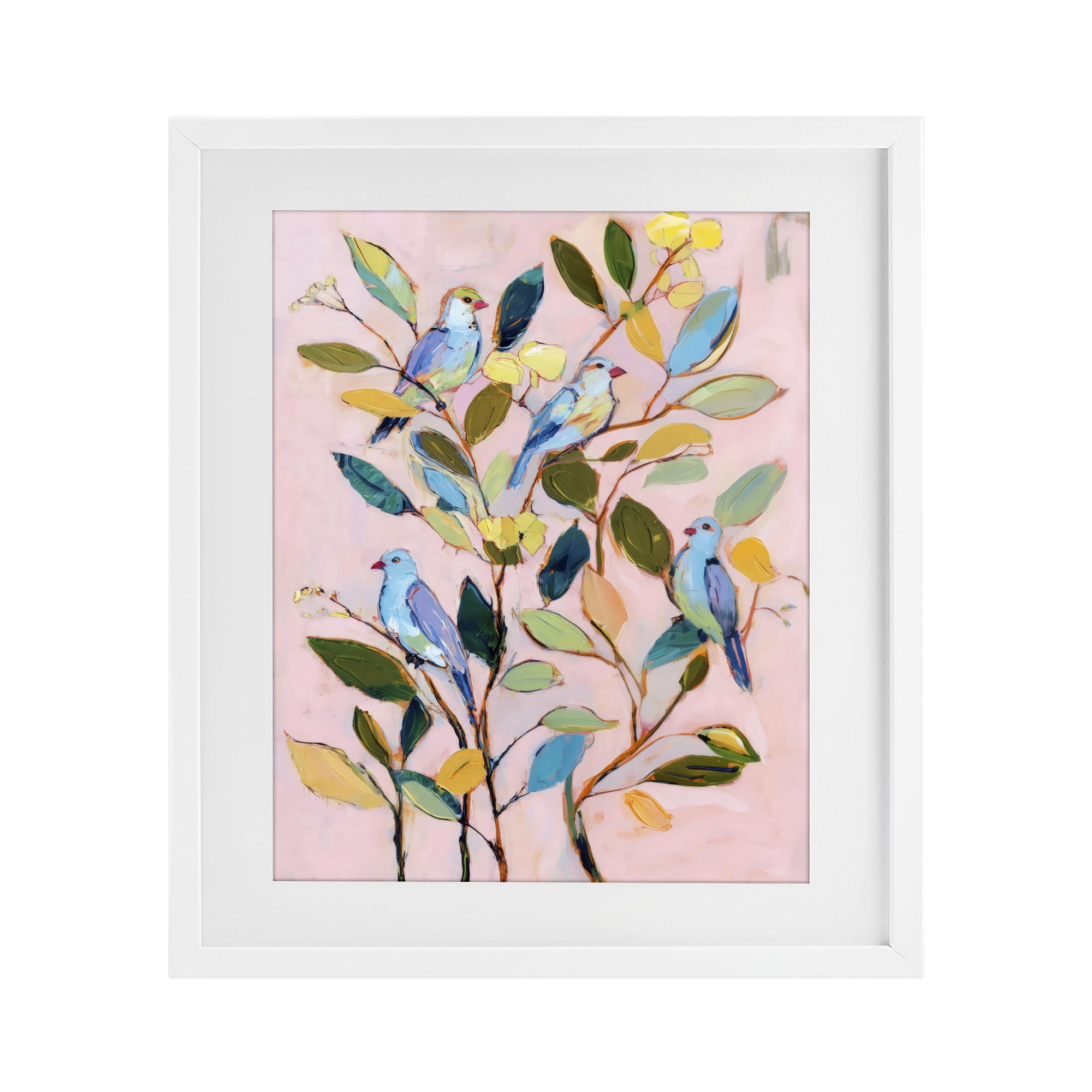 Stupell Industries Birds Between Leaves Impression White Framed Print Under Glass, design by Sisi and Seb