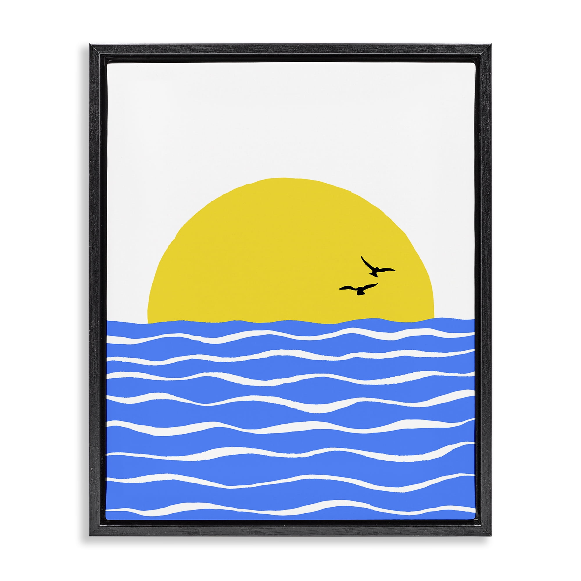 Stupell Industries Birds & Blue Sea Nautical & Beach Painting Black Floater Framed Canvas Art Print Wall Art, 17 x 21