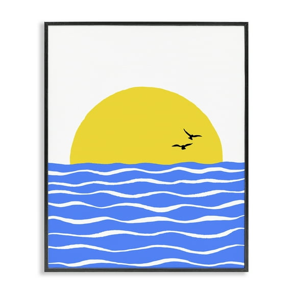 Stupell Industries Birds & Blue Sea Nautical & Beach Painting Black Framed Art Print Wall Art, 11 x 14