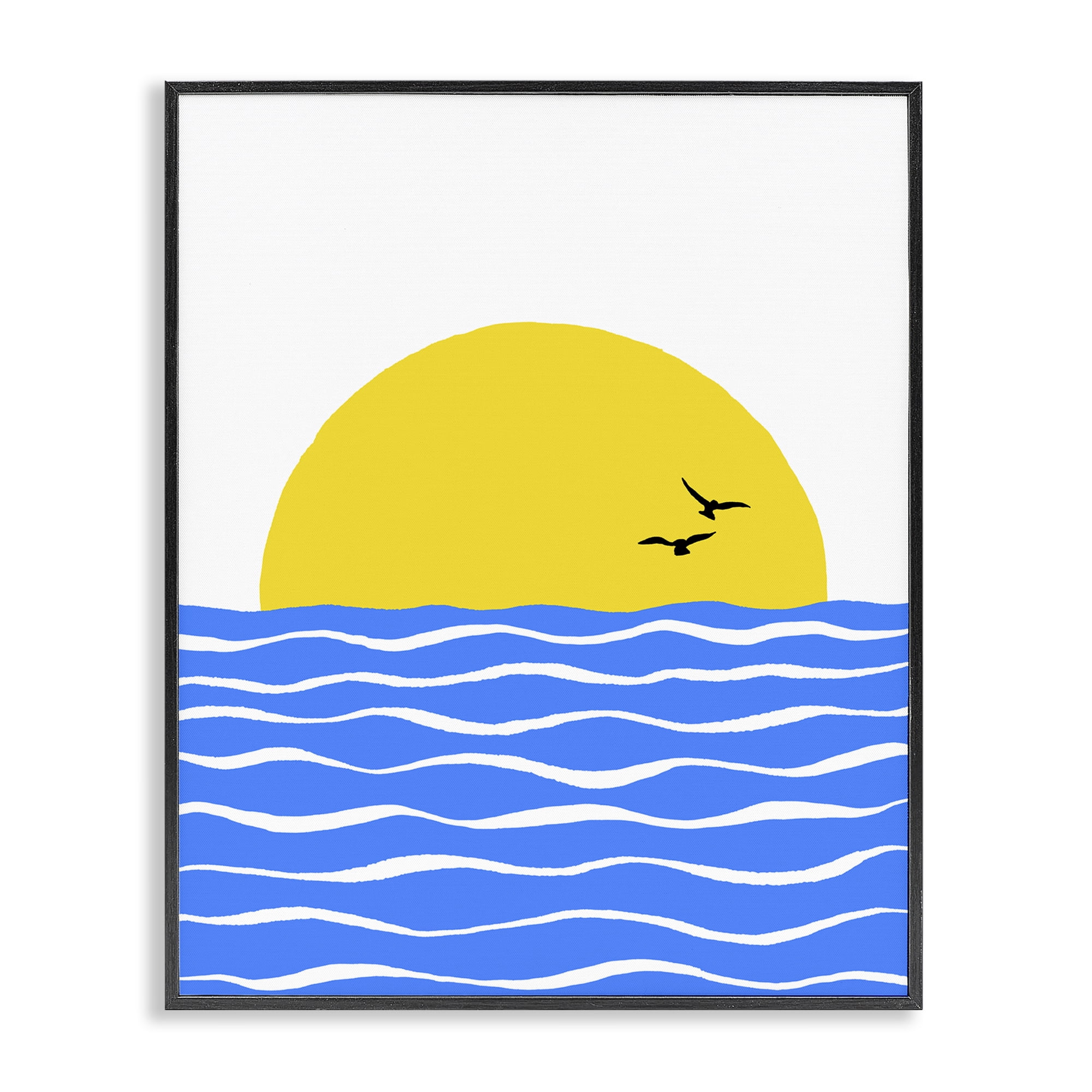 Stupell Industries Birds & Blue Sea Nautical & Beach Painting Black Framed Art Print Wall Art, 16 x 20
