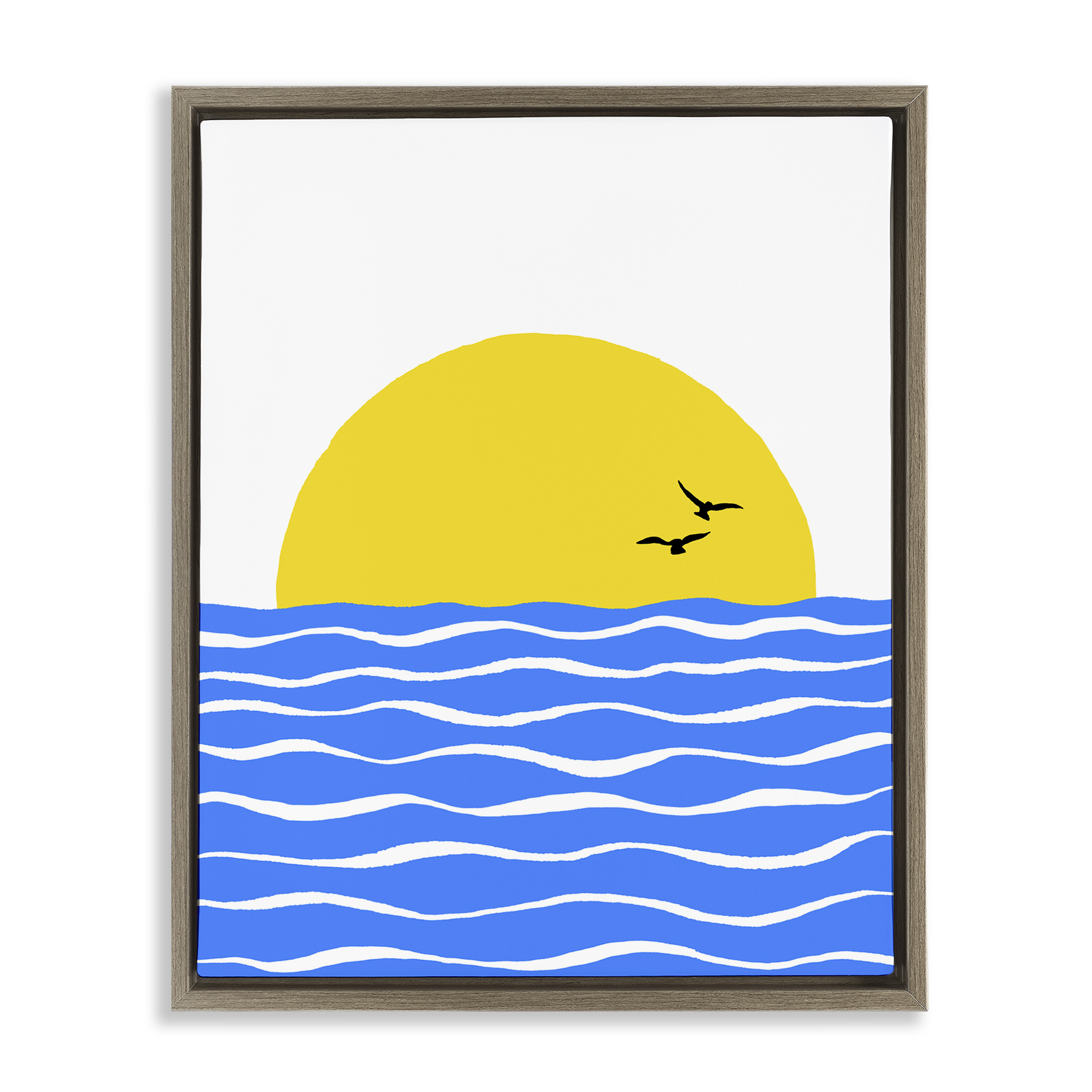 Stupell Industries Birds & Blue Sea Nautical & Beach Painting Brown Floater Framed Canvas Art Print Wall Art, 25 x 31