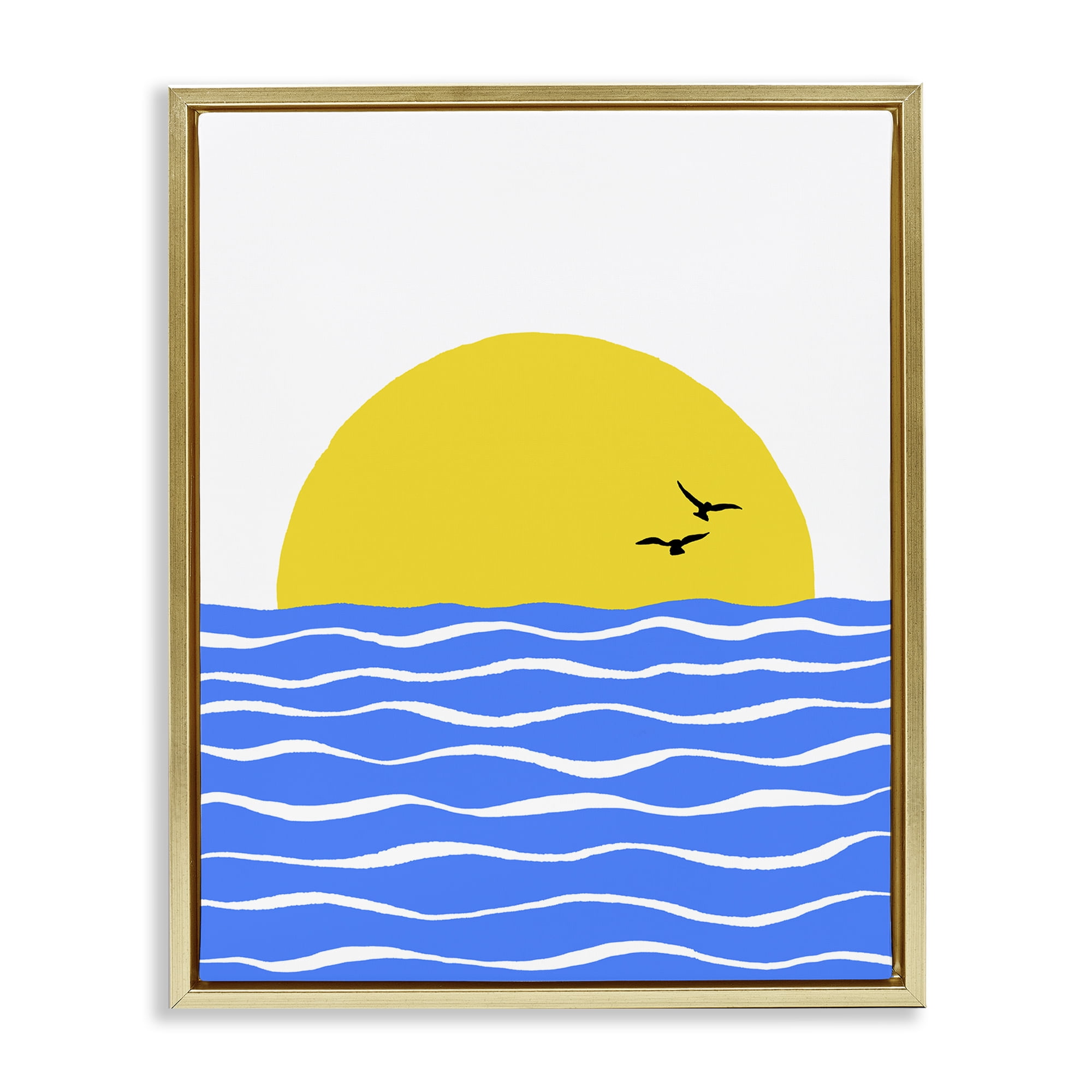 Stupell Industries Birds & Blue Sea Nautical & Beach Painting Gold Floater Framed Canvas Art Print Wall Art, 25 x 31