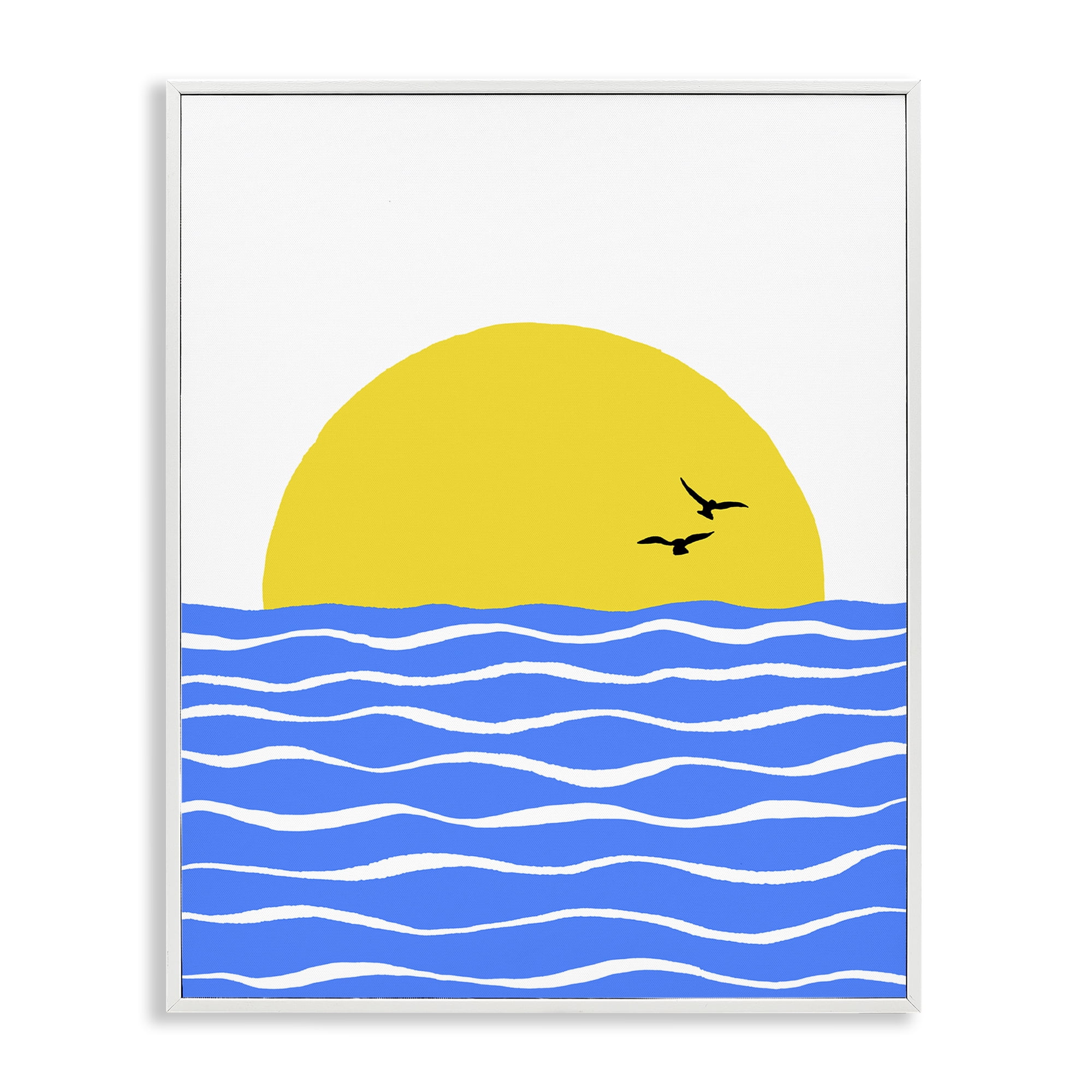 Stupell Industries Birds & Blue Sea Nautical & Beach Painting White Framed Art Print Wall Art, 24 x 30