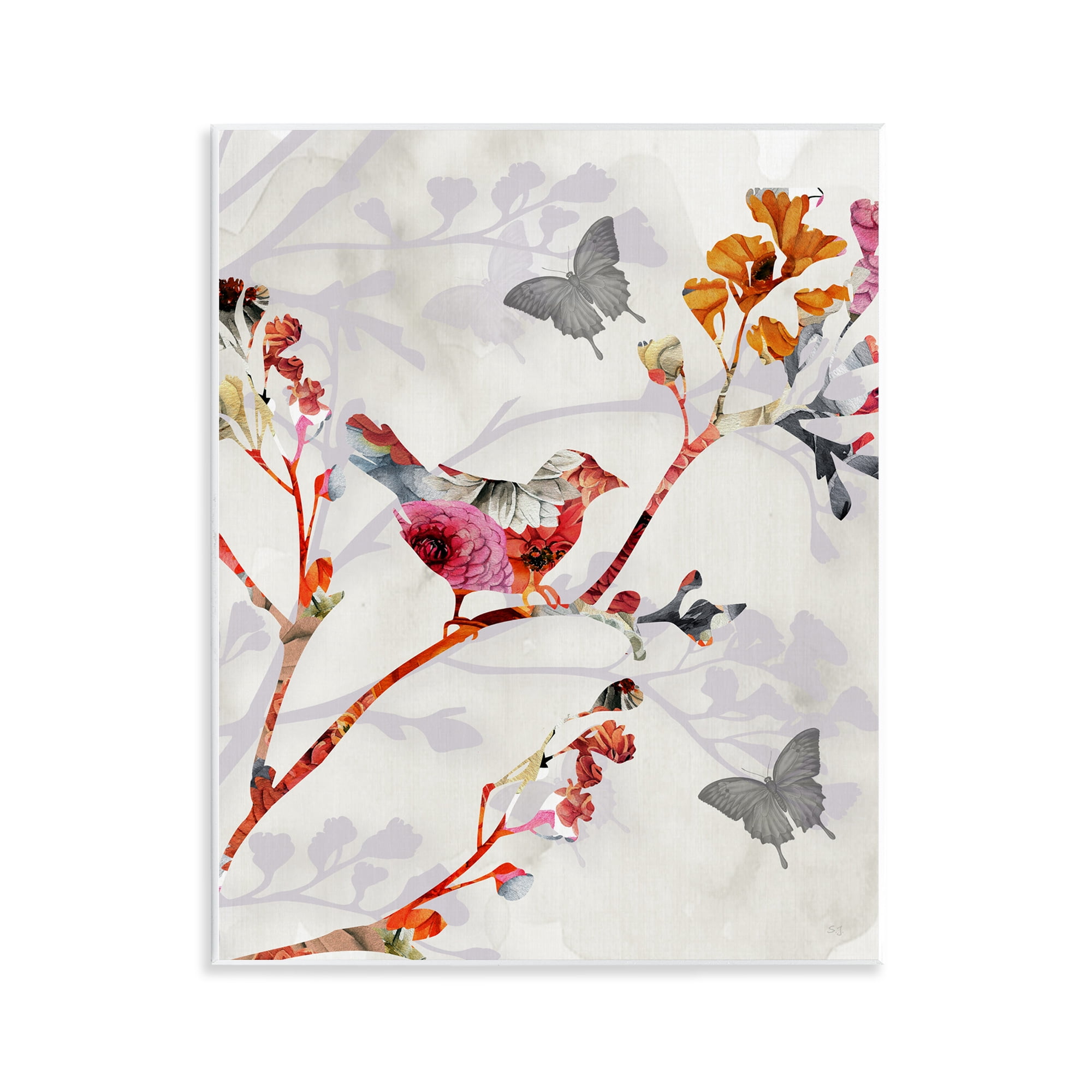 Stupell Industries Birds & Butterflies Nature Landscape Painting Unframed Art Print Wall Art, 11 x 14