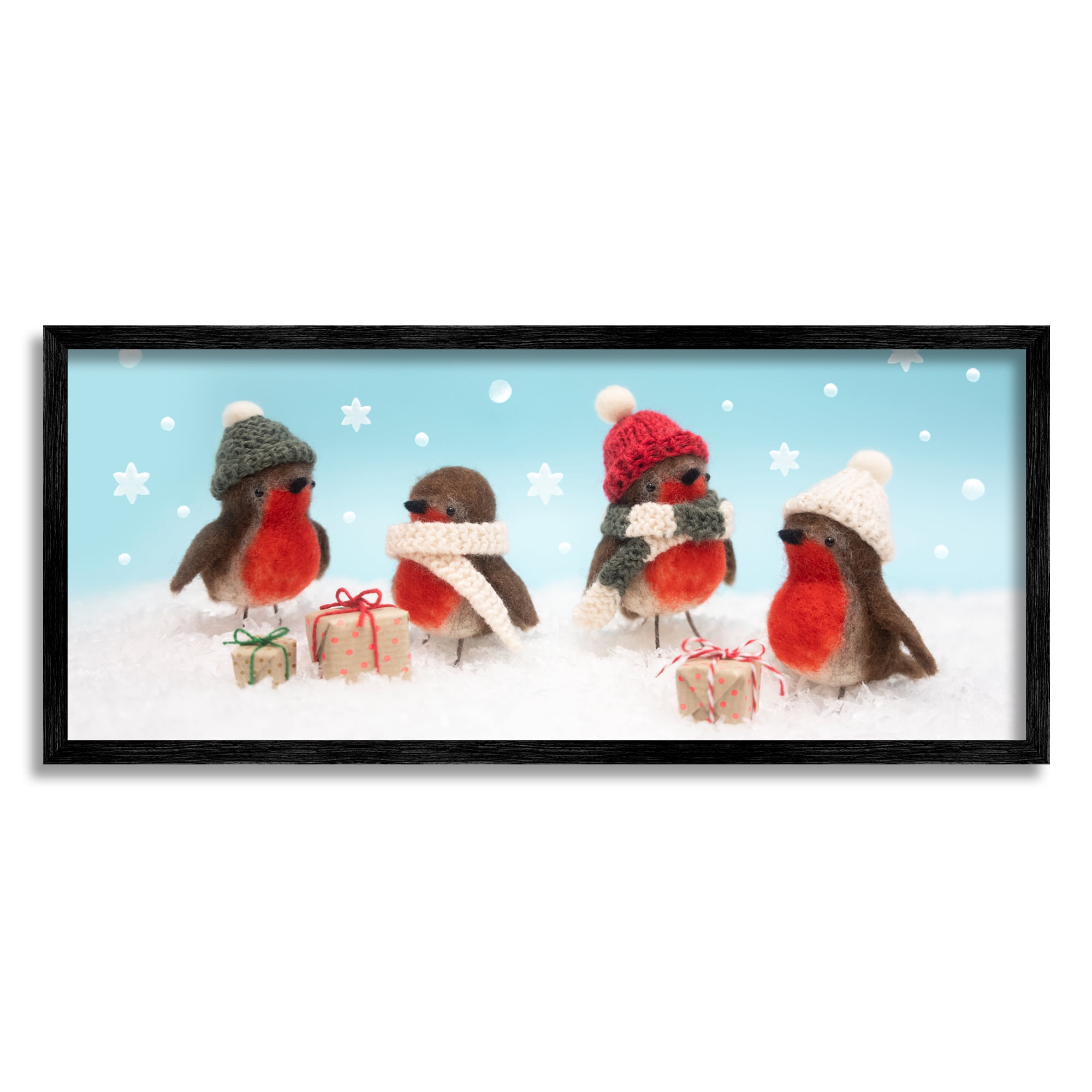 Stupell Industries Birds & Christmas Gifts Snowflakes Holiday Photography Black Framed Art Print Wall Art