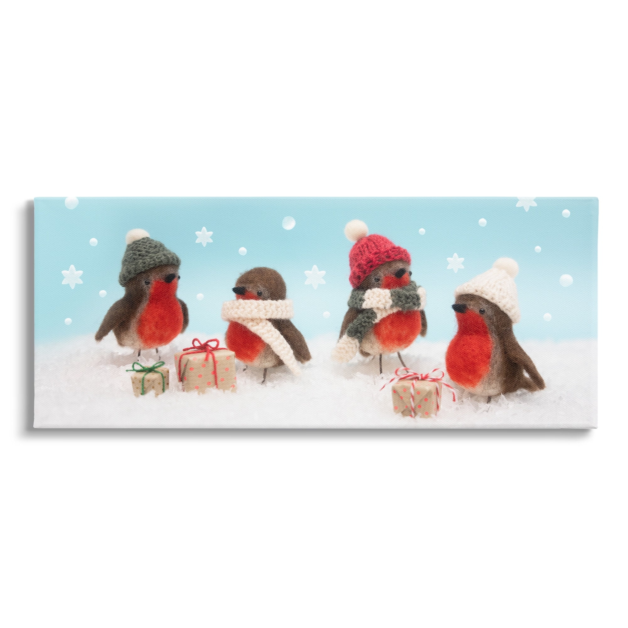 Stupell Industries Birds & Christmas Gifts Snowflakes Holiday Photography Gallery Wrapped Canvas Print Wall Art