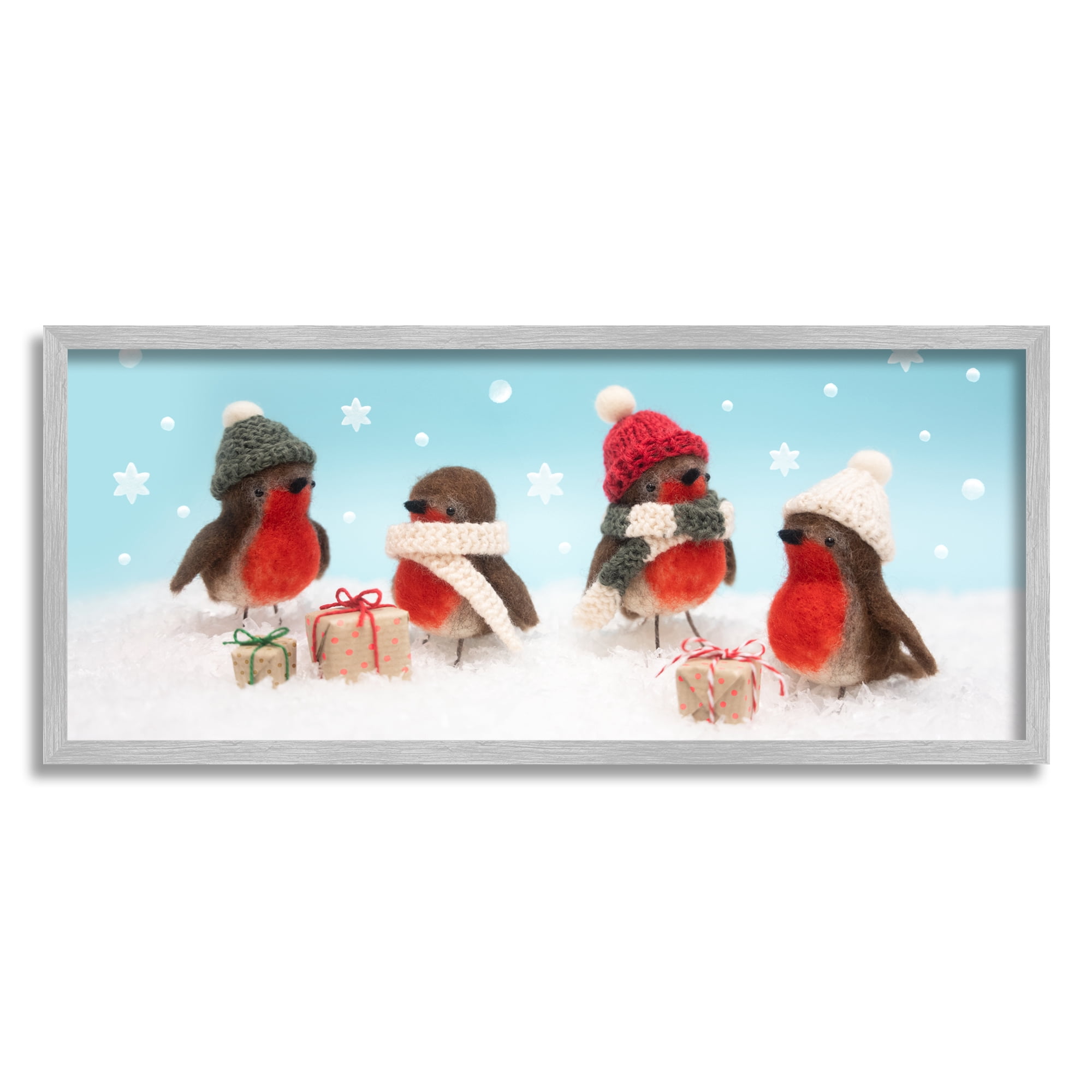 Stupell Industries Birds & Christmas Gifts Snowflakes Holiday Photography Gray Framed Art Print Wall Art