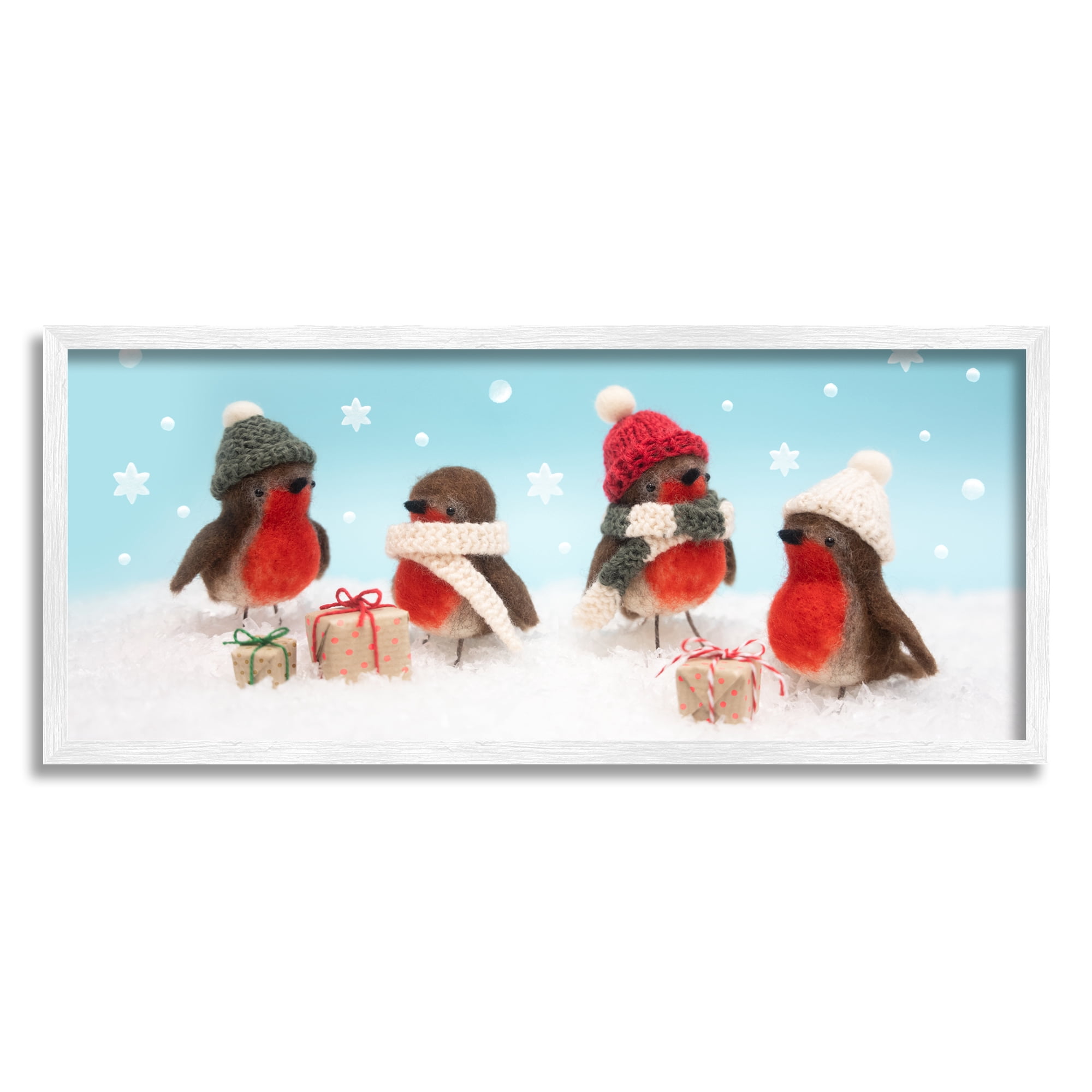 Stupell Industries Birds & Christmas Gifts Snowflakes Holiday Photography White Framed Art Print Wall Art