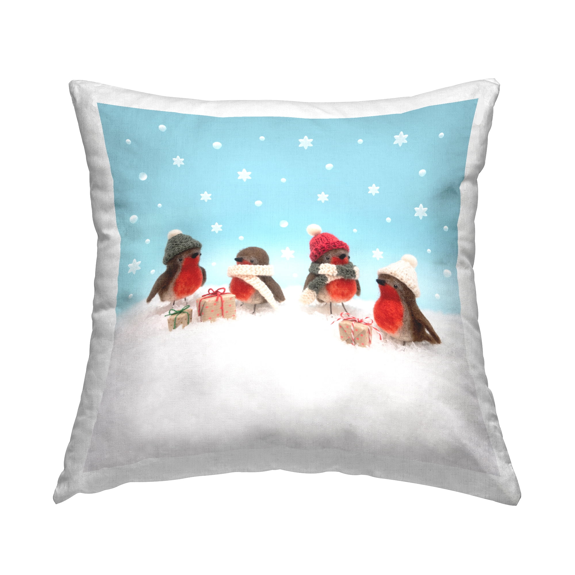 Festive Birds Blue and White Square Throw Pillow Set