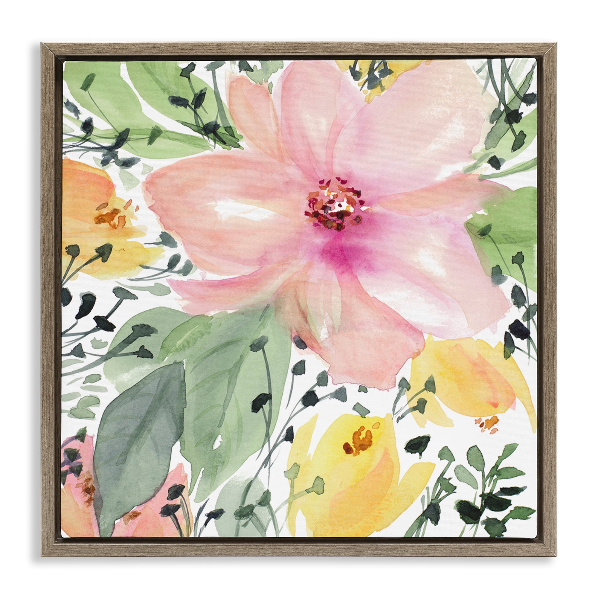 Stupell Industries Birds Eye Floral Botanical & Floral Painting Brown Floater Framed Art Print Wall Art, 18 x 18