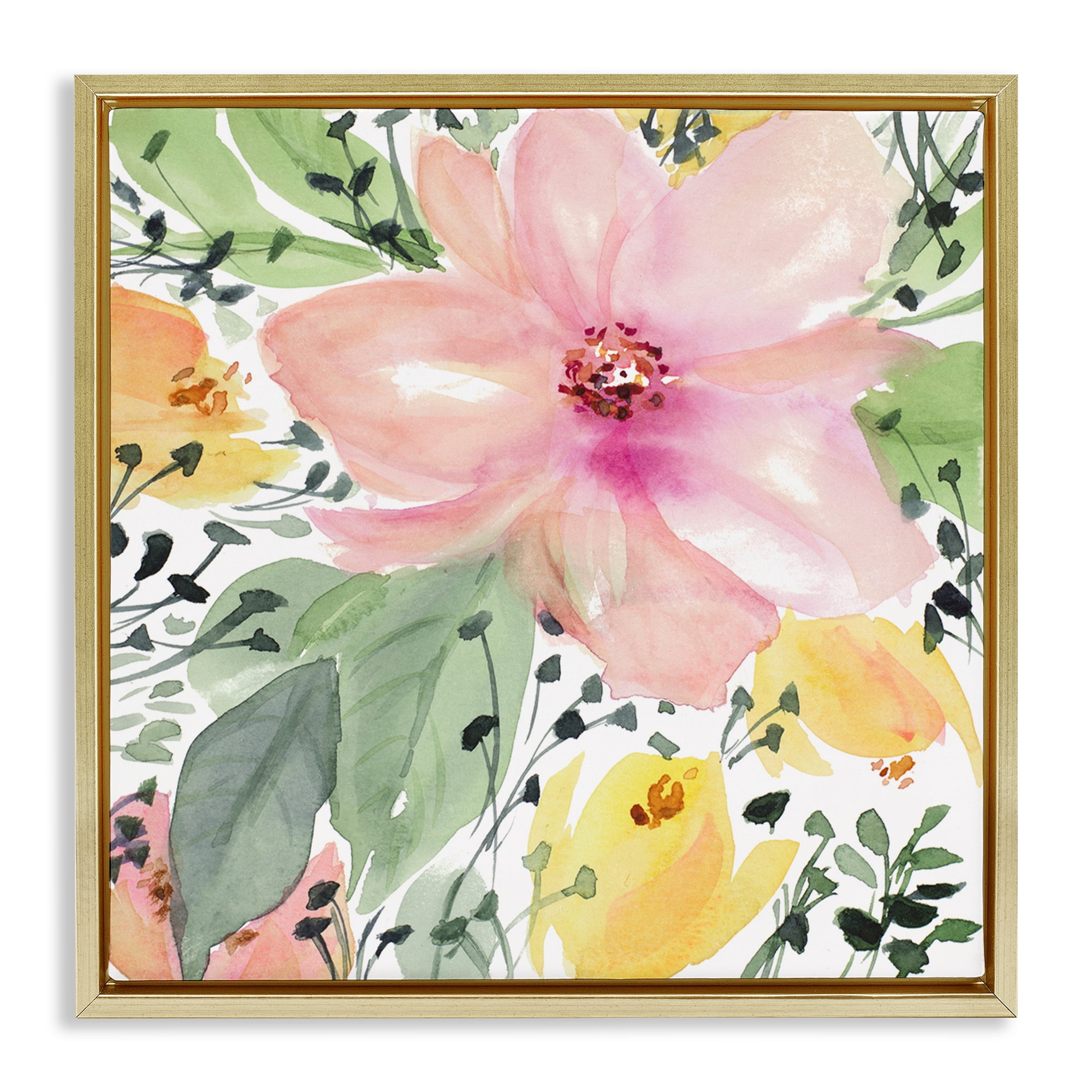 Stupell Industries Birds Eye Floral Botanical & Floral Painting Gold Floater Framed Art Print Wall Art, 25 x 25