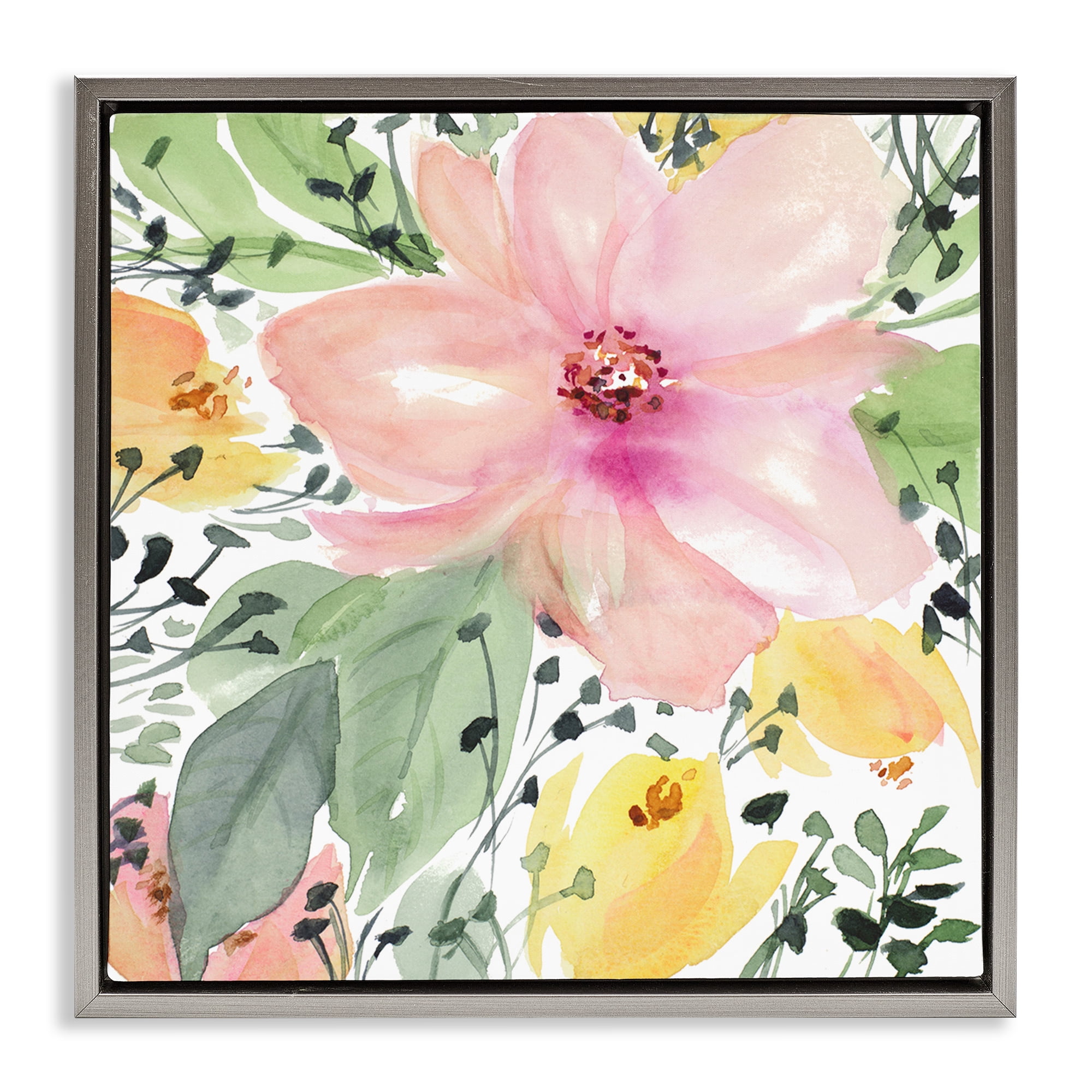 Stupell Industries Birds Eye Floral Botanical & Floral Painting Gray Floater Framed Art Print Wall Art, 18 x 18