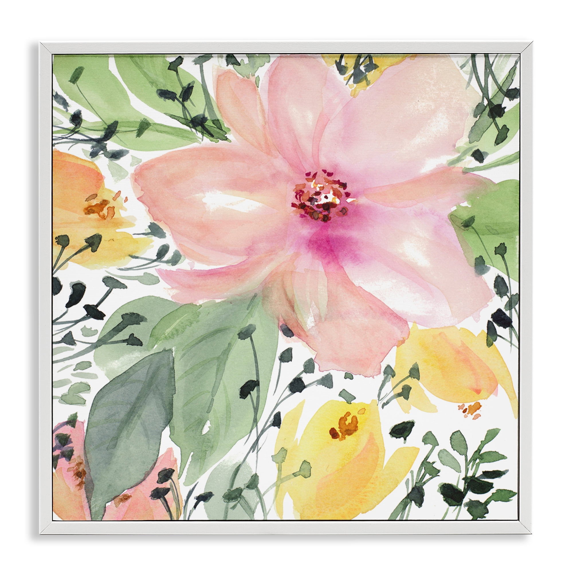Stupell Industries Birds Eye Floral Botanical & Floral Painting White Framed Art Print Wall Art, 24 x 24