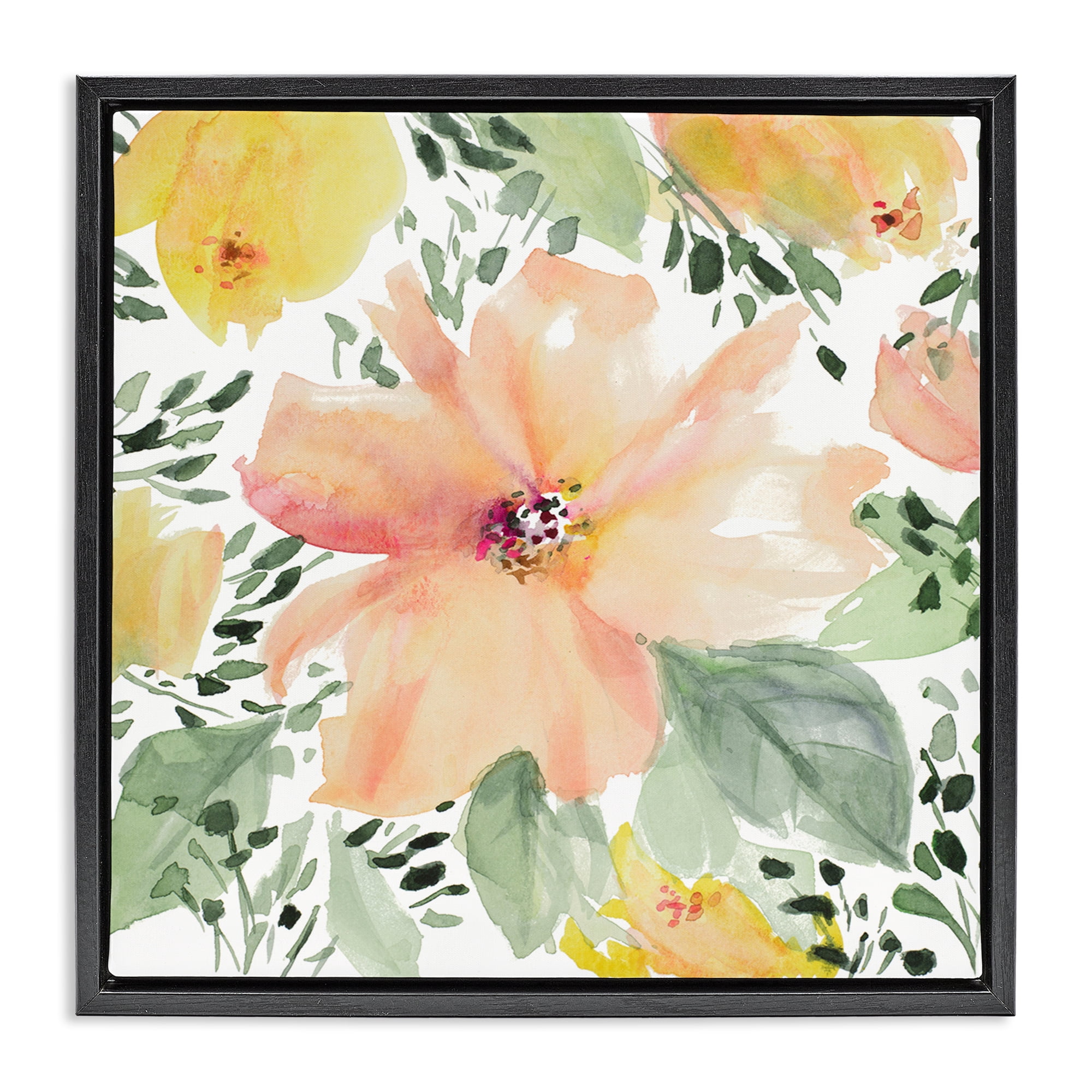 Stupell Industries Birds Eye Flowers Botanical & Floral Painting Black Floater Framed Art Print Wall Art, 18 x 18