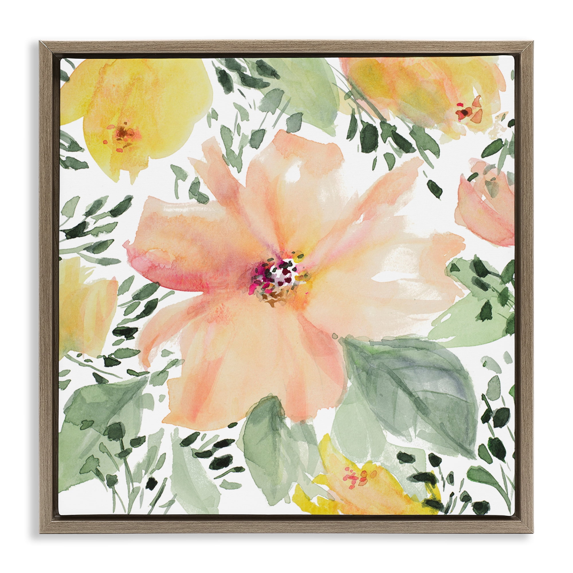 Stupell Industries Birds Eye Flowers Botanical & Floral Painting Brown Floater Framed Art Print Wall Art, 25 x 25