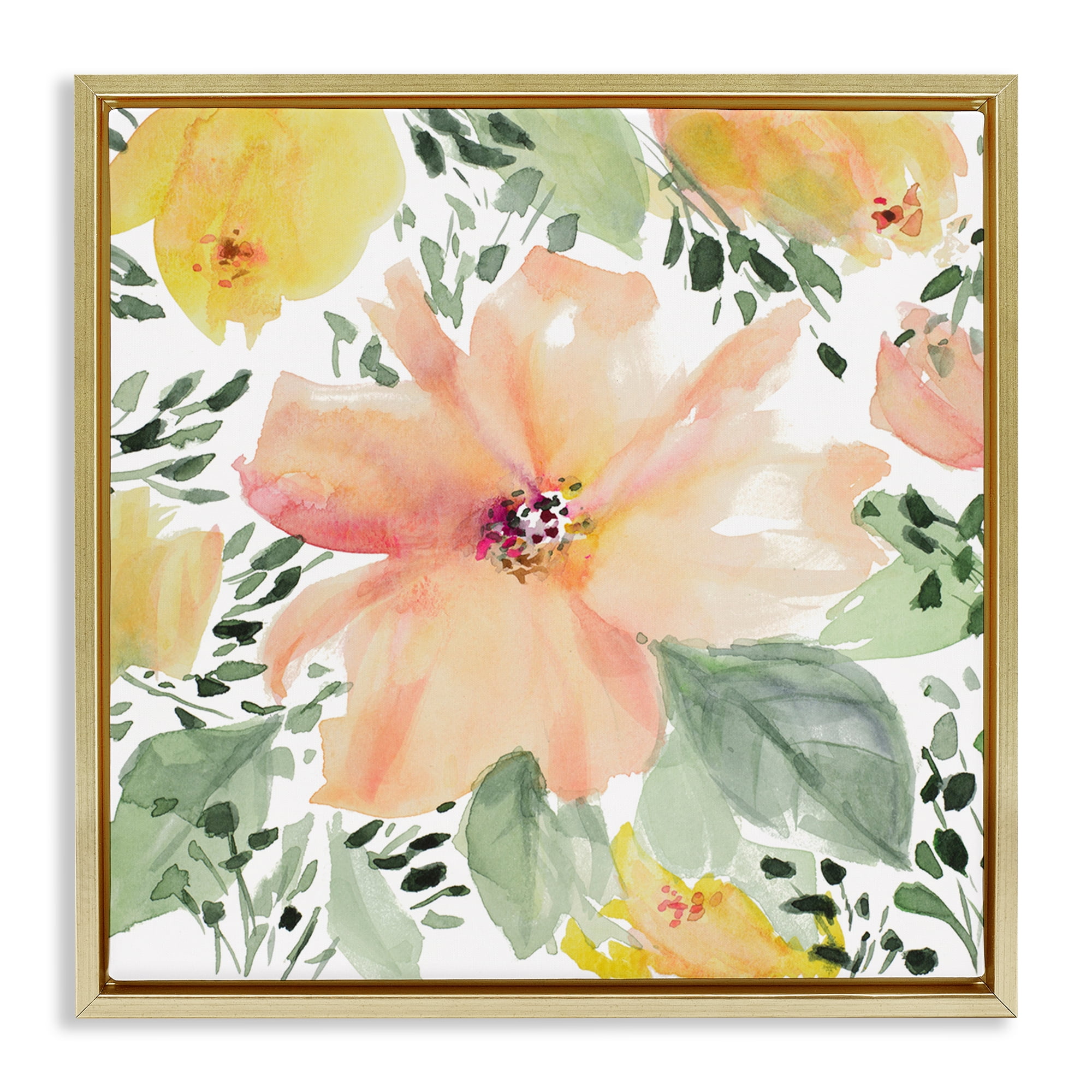 Stupell Industries Birds Eye Flowers Botanical & Floral Painting Gold Floater Framed Art Print Wall Art, 25 x 25