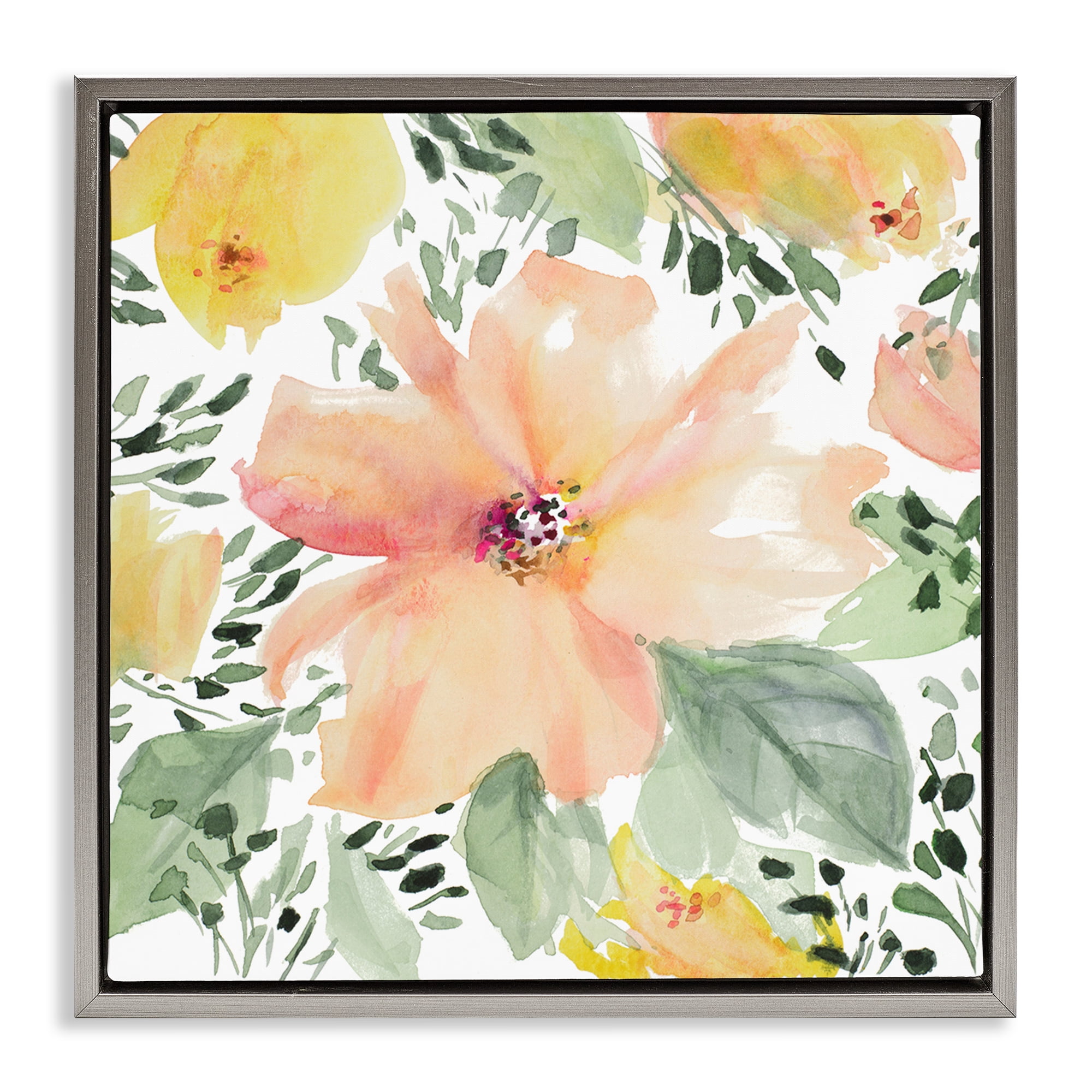 Stupell Industries Birds Eye Flowers Botanical & Floral Painting Gray Floater Framed Art Print Wall Art, 18 x 18