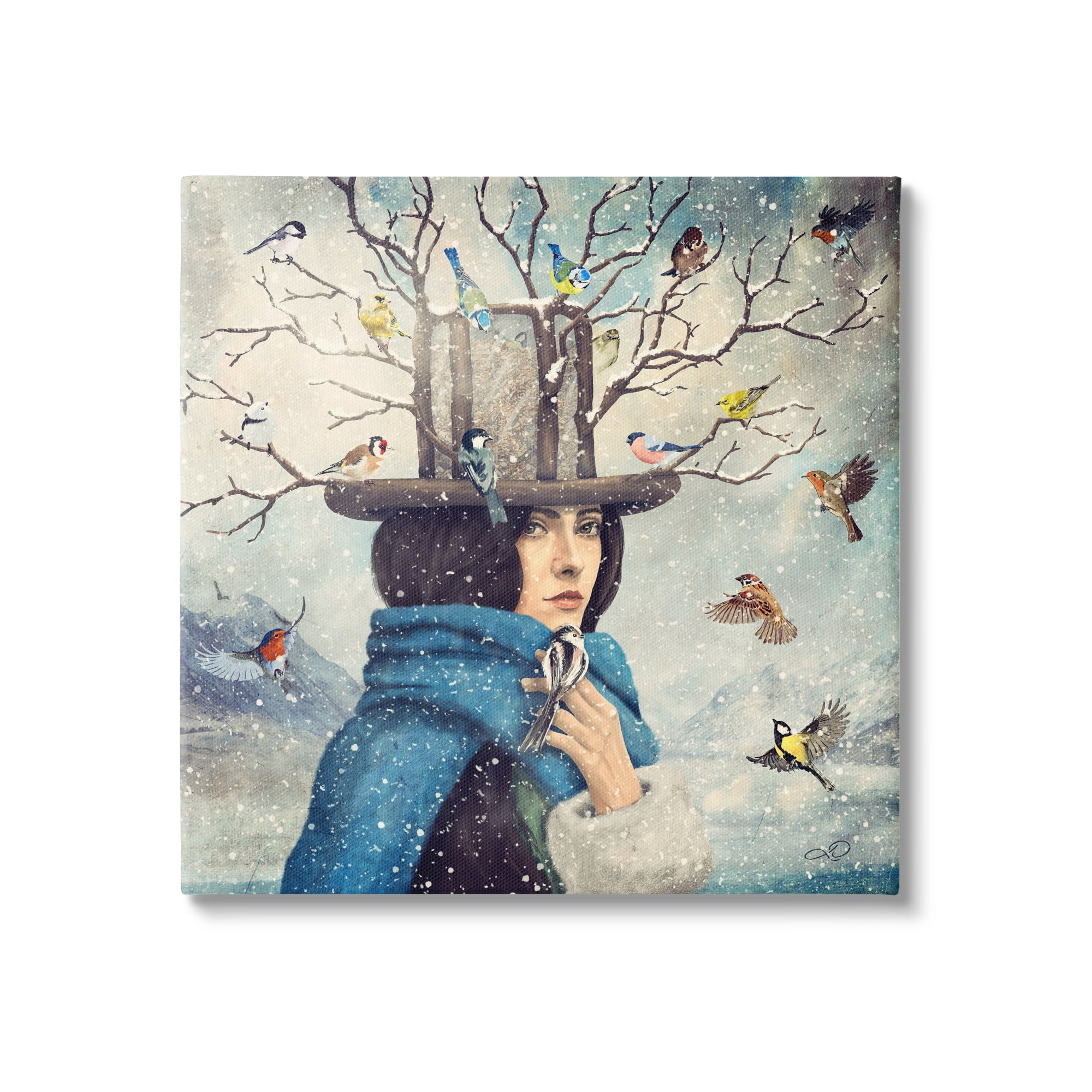 Stupell Industries Birds Flocking Tree Hat Blue Scarf Winter Snow Canvas Wall Art, 17 x 17, Design by Paula Belle Flores