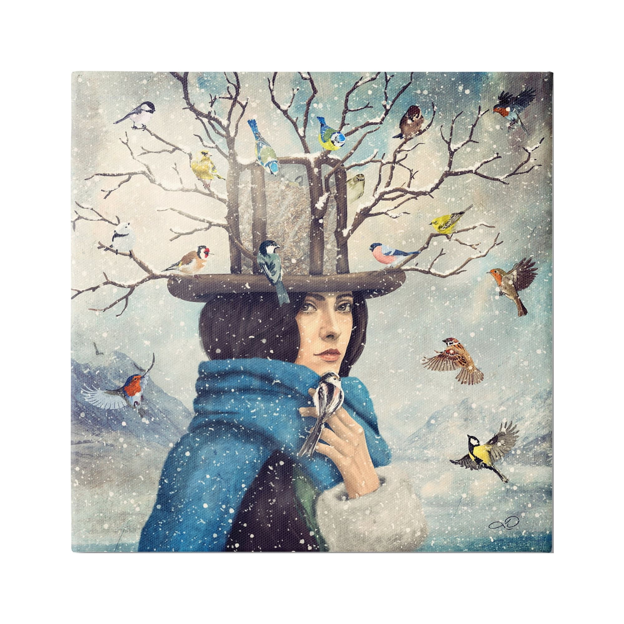 Stupell Industries Birds Flocking Tree Hat Blue Scarf Winter Snow Canvas Wall Art, 36 x 36, Design by Paula Belle Flores