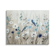 Stupell Industries Birds Floral Meadow Blue White Blossoms , 40 x 30, Design by Nan