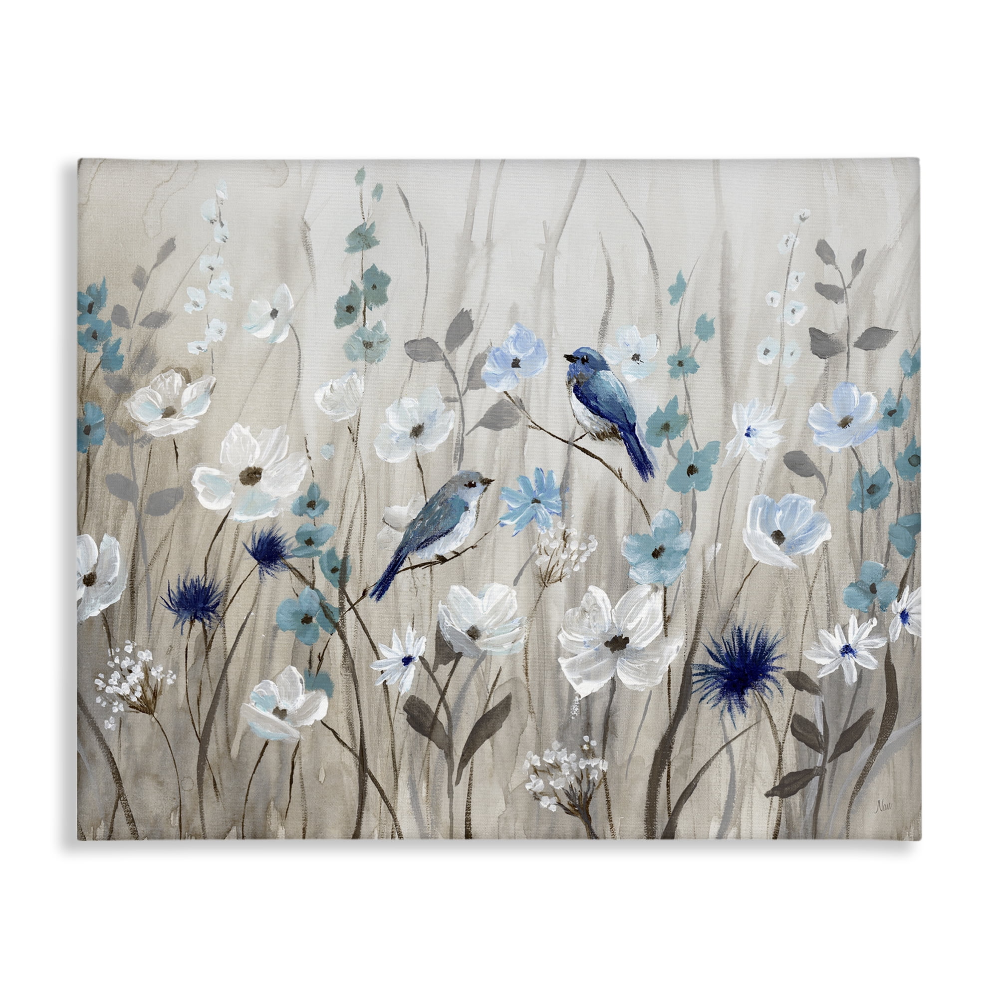 Birds Floral Meadow Blossoms Canvas Art, 40 x 30, Design By Artist Nan