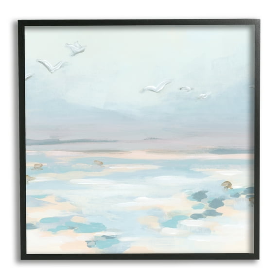 Stupell Industries Birds Flying Beach Scene Animals & Insects Painting Black Framed Art Print Wall Art, 12 x 12