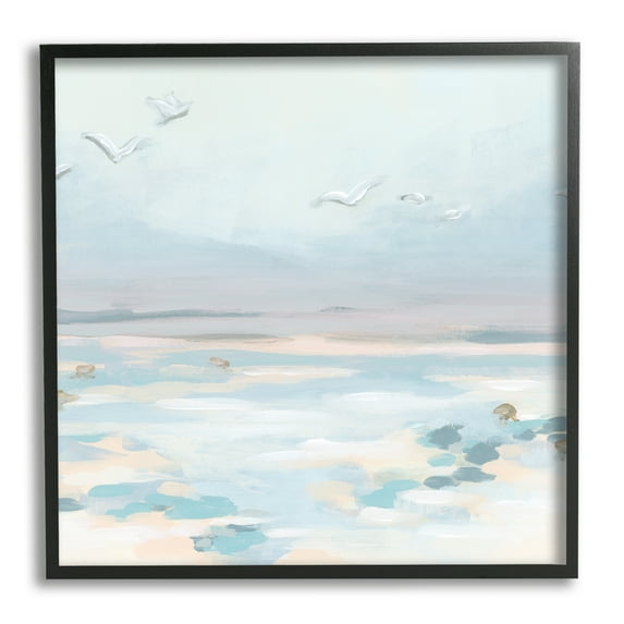 Stupell Industries Birds Flying Beach Scene Animals & Insects Painting Black Framed Art Print Wall Art, 17 x 17