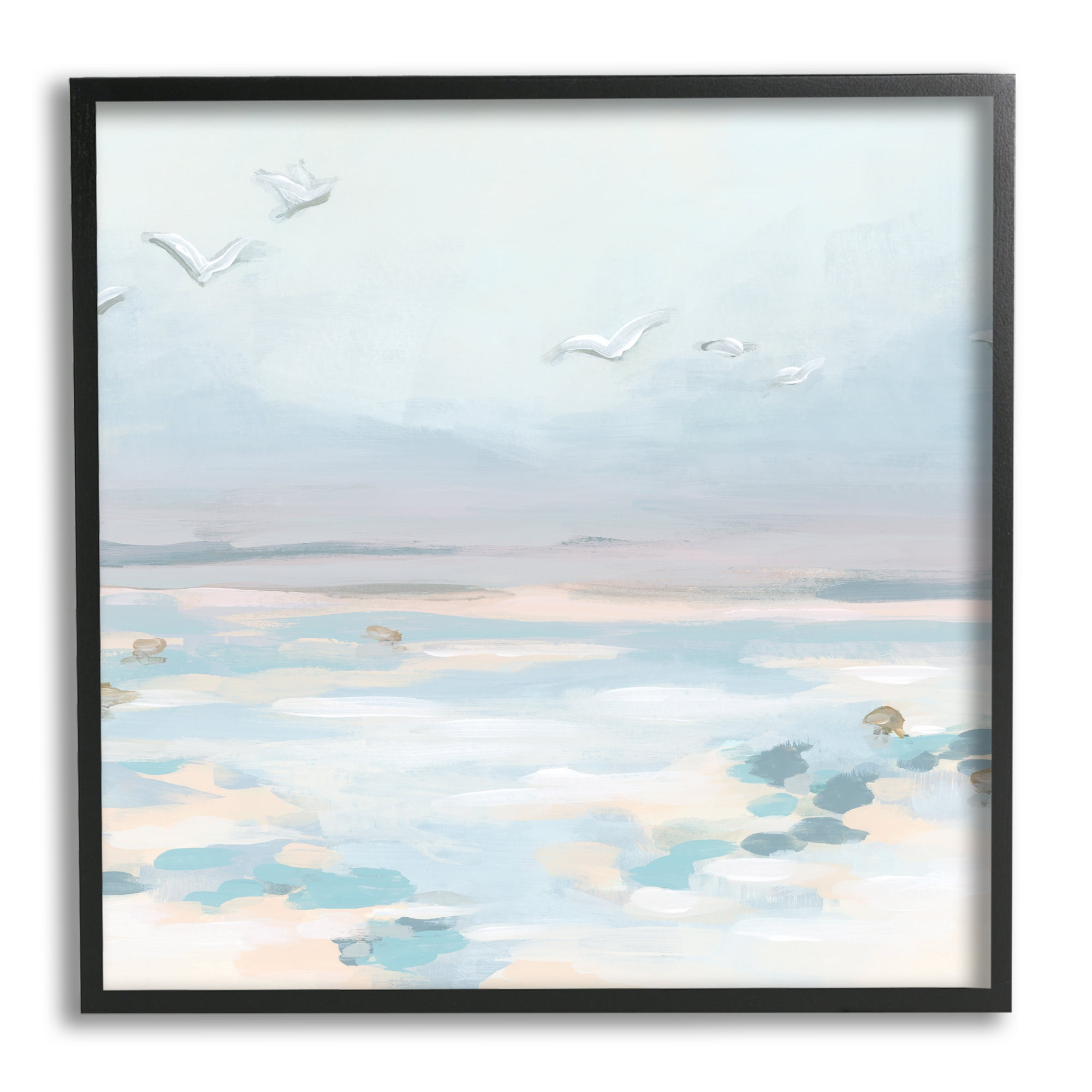 Stupell Industries Birds Flying Beach Scene Animals & Insects Painting Black Framed Art Print Wall Art, 24 x 24
