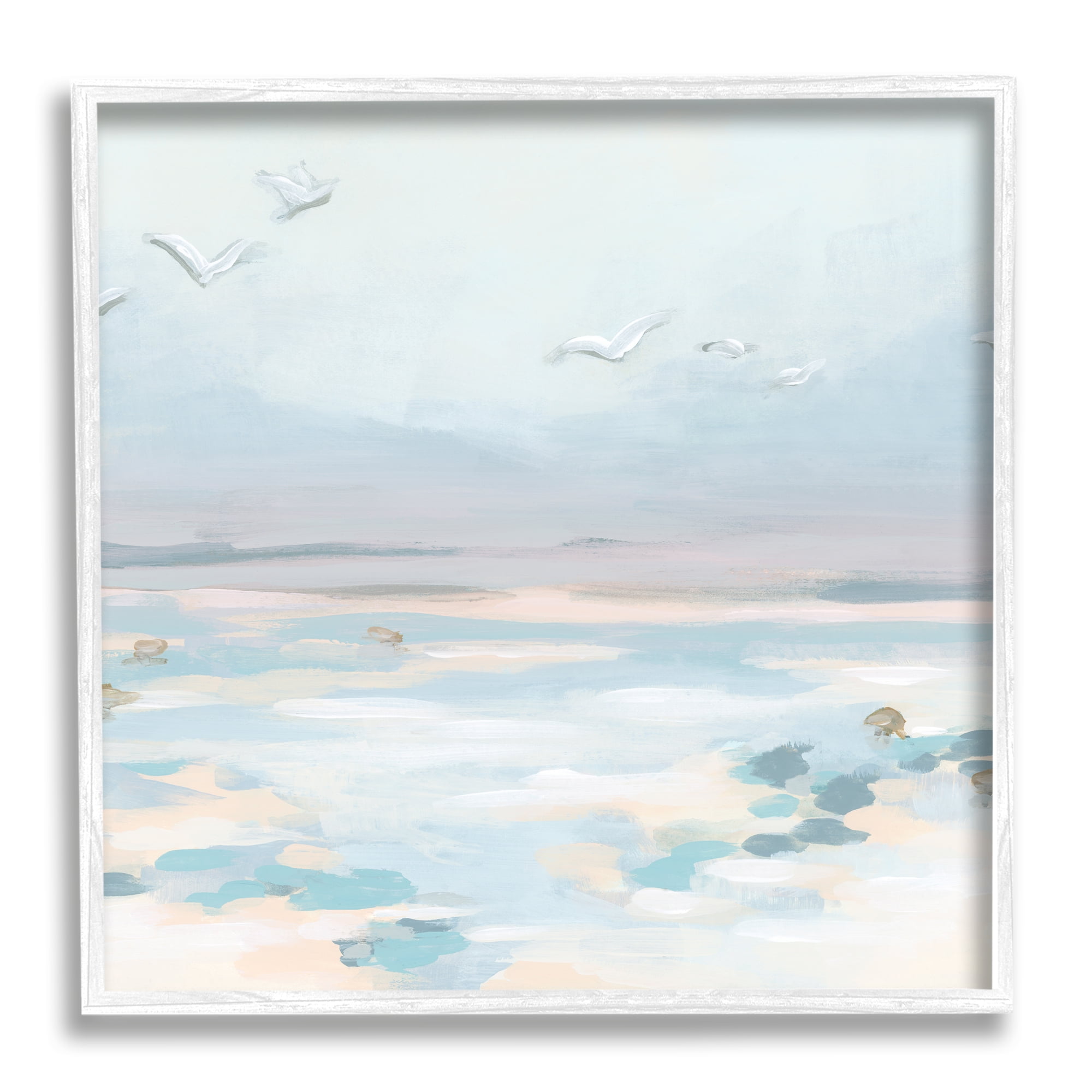 Stupell Industries Birds Flying Beach Scene Animals & Insects Painting White Framed Art Print Wall Art, 24 x 24