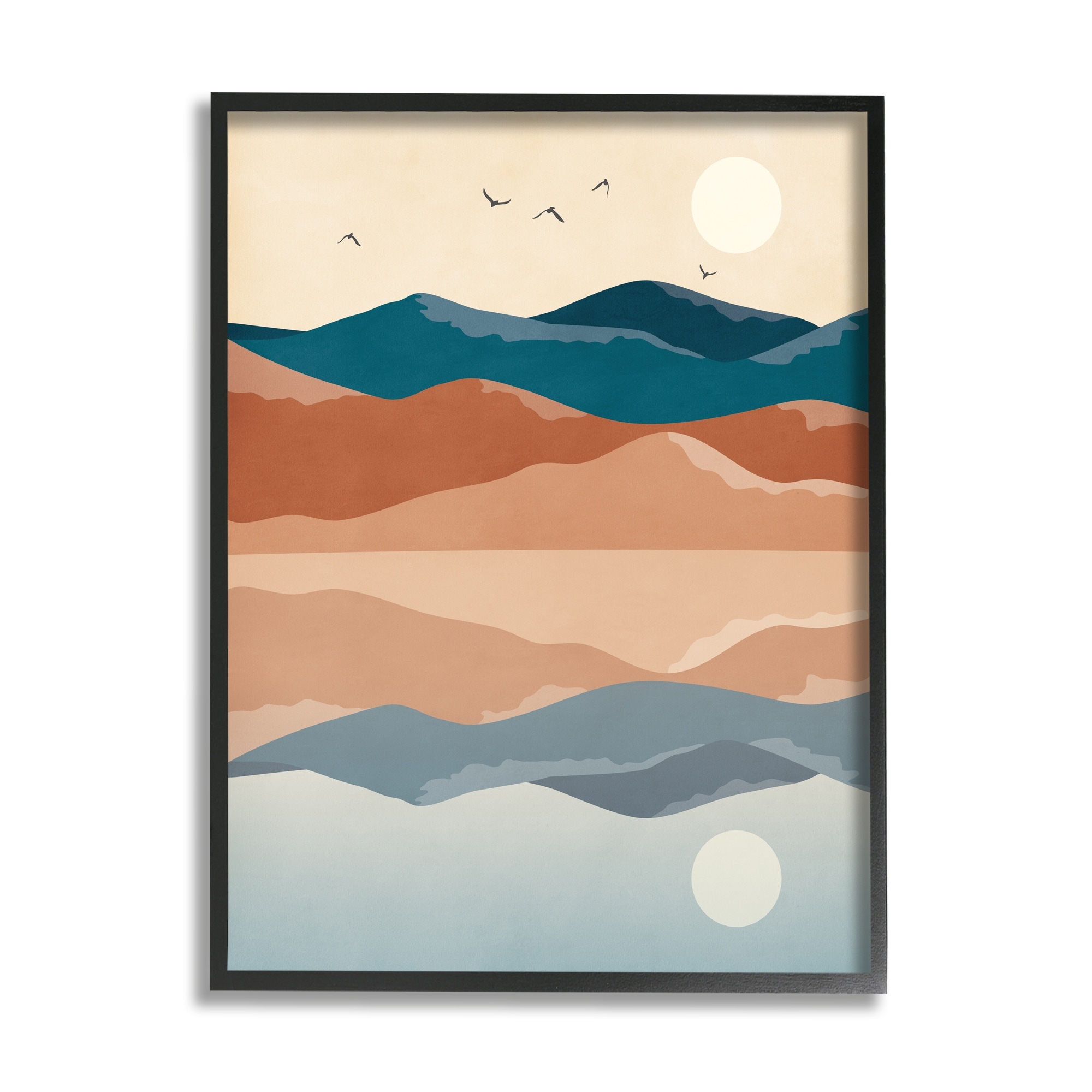 Stupell Industries Birds Flying Over Mountain Peaks Lake Reflection Graphic Art Black Framed Art Print Wall Art, Design by JJ Design House LLC